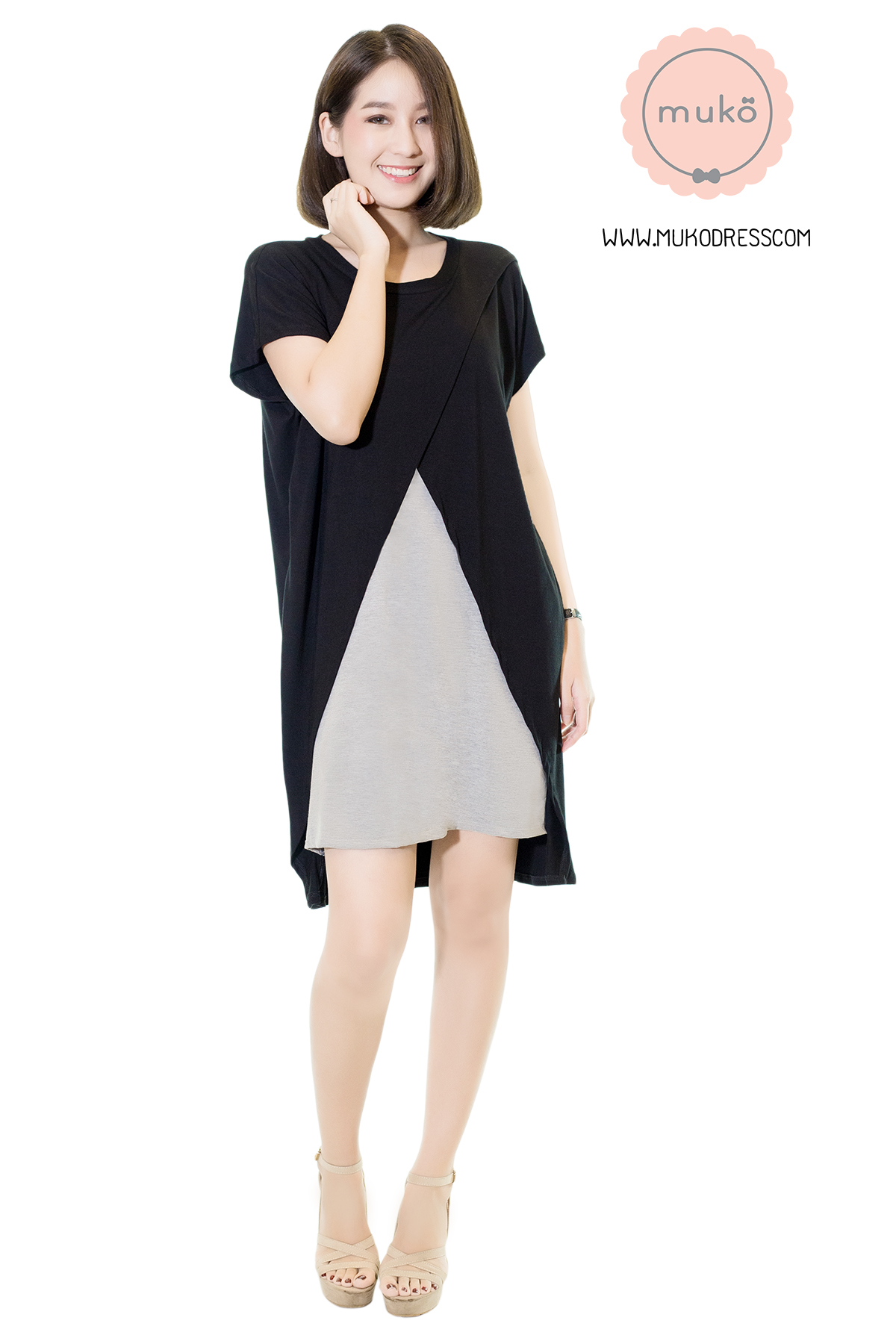 Muko Buttercup ชุดให้นม คลุมท้อง DR16-014 ดำ-เทาอ่อน Muko Buttercup ชุดให้นม คลุมท้อง DR16-014 ดำ-เทาอ่อน