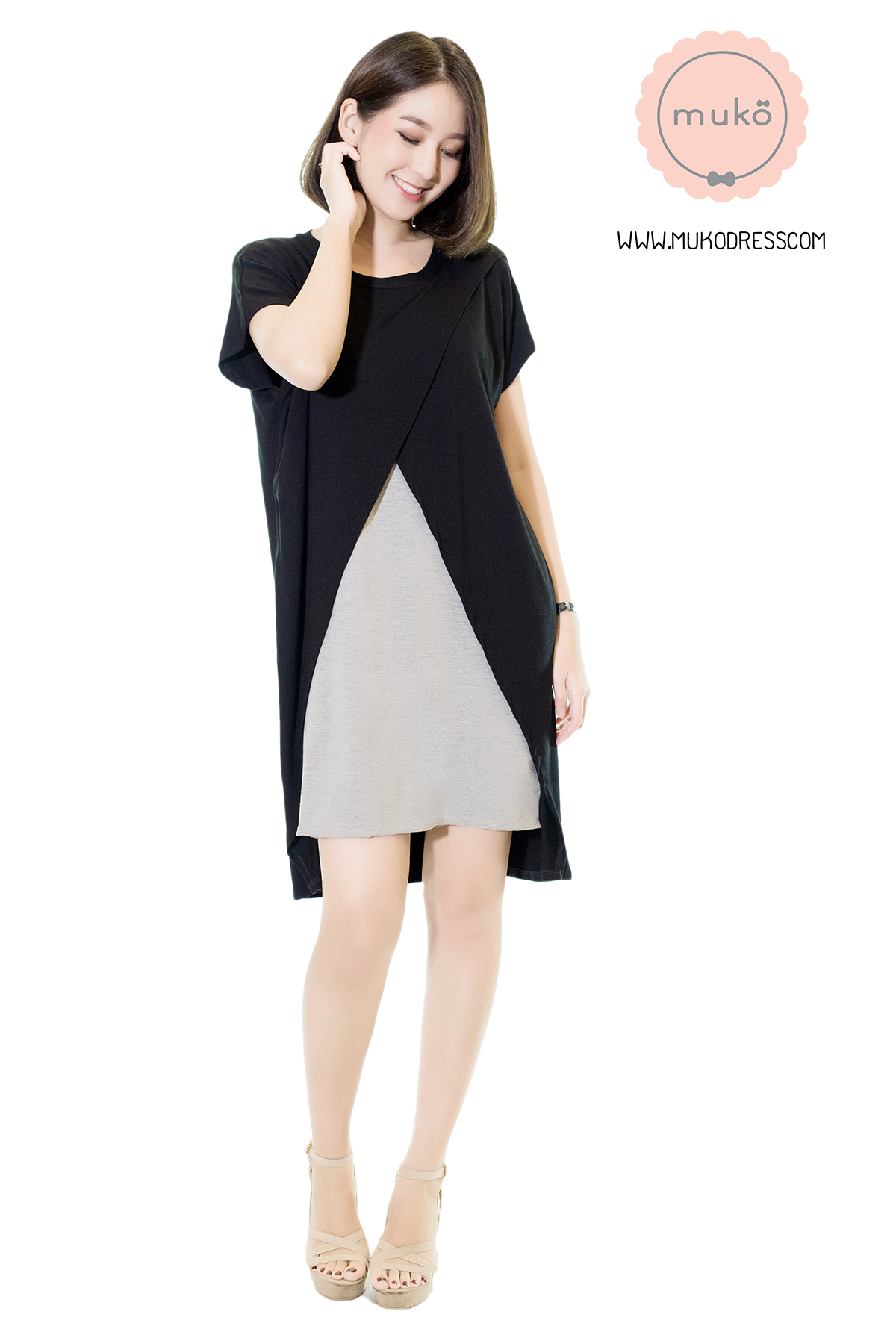 Muko Buttercup ชุดให้นม คลุมท้อง DR16-014 ดำ-เทาอ่อน Muko Buttercup ชุดให้นม คลุมท้อง DR16-014 ดำ-เทาอ่อน