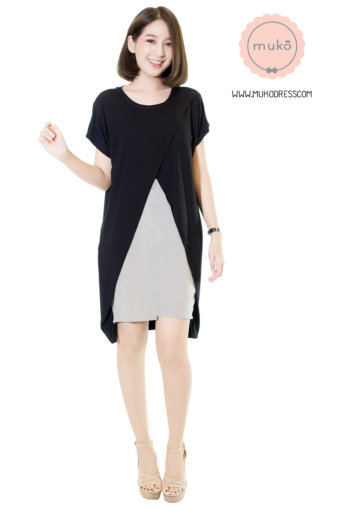 Muko Buttercup ชุดให้นม คลุมท้อง DR16-014 ดำ-เทาอ่อน Muko Buttercup ชุดให้นม คลุมท้อง DR16-014 ดำ-เทาอ่อน