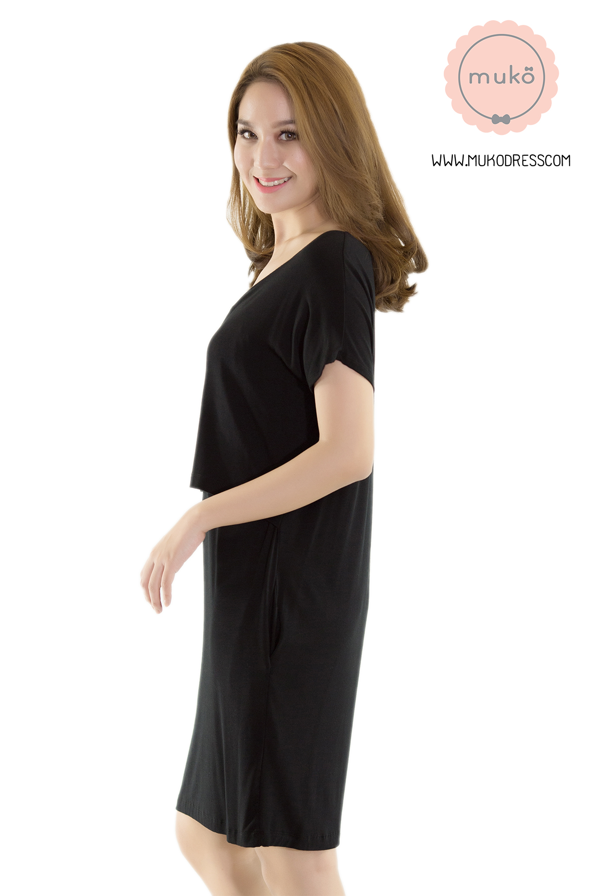Muko AYA Jane เดรสให้นม คลุมท้อง DR15-001 สีดำ