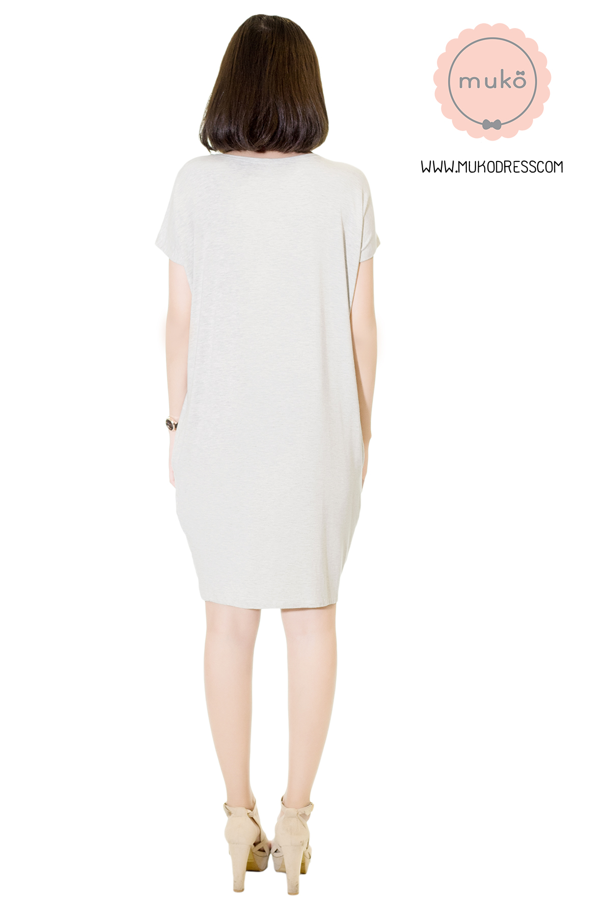Muko AYA Jane เดรสให้นม คลุมท้อง DR15-008 สีเทาอ่อนมาก
