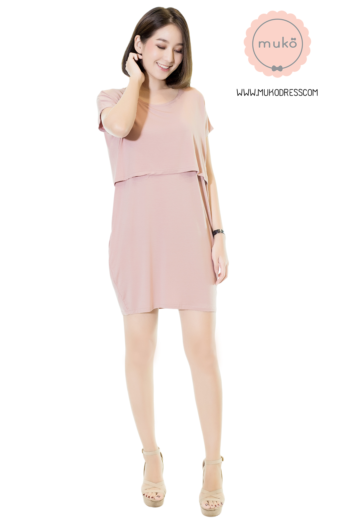 Muko AYA Jane เดรสให้นม คลุมท้อง DR15-009 สีนู๊ด