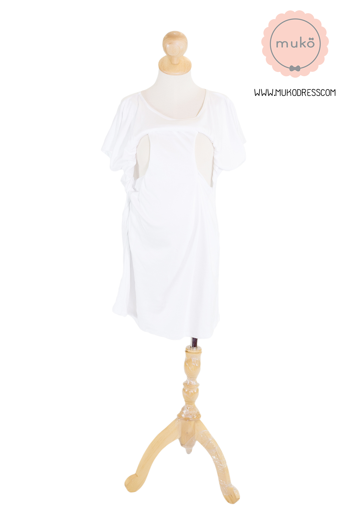 Muko Milin เดรสให้นม คลุมท้องทูโทน DR14-012 ขาวล้วน**ความยาว 31