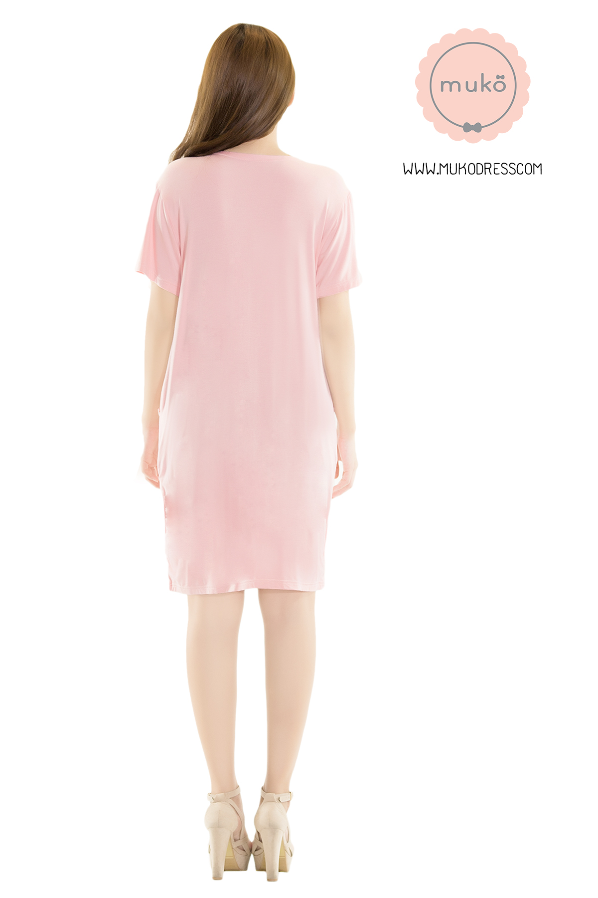 Muko Shilin เดรสให้นม คลุมท้อง DR12-001 สีชมพู