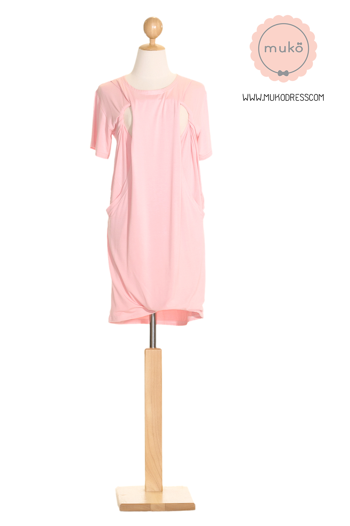 Muko Shilin เดรสให้นม คลุมท้อง DR12-001 สีชมพู