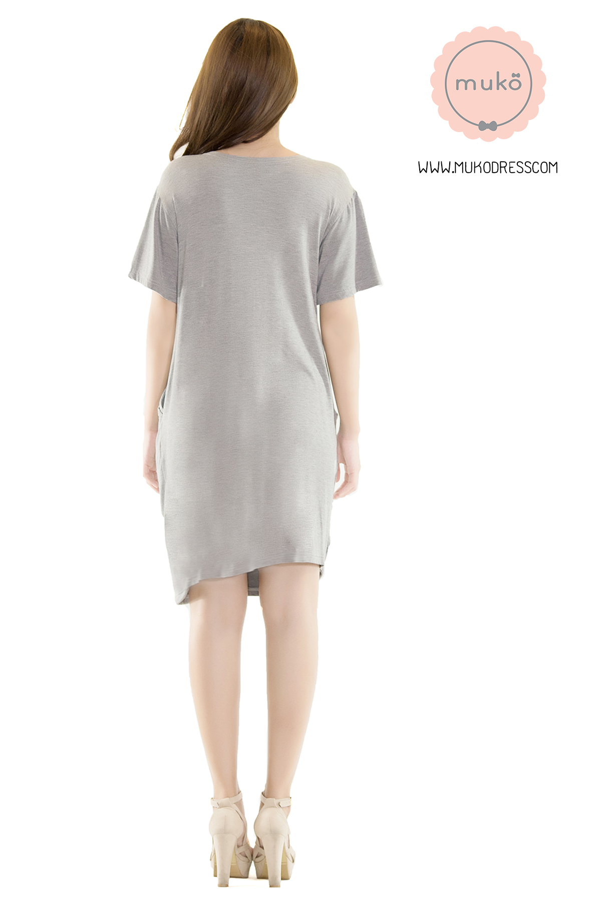 Muko Shilin เดรสให้นม คลุมท้อง DR12-002 สีเทาอ่อน