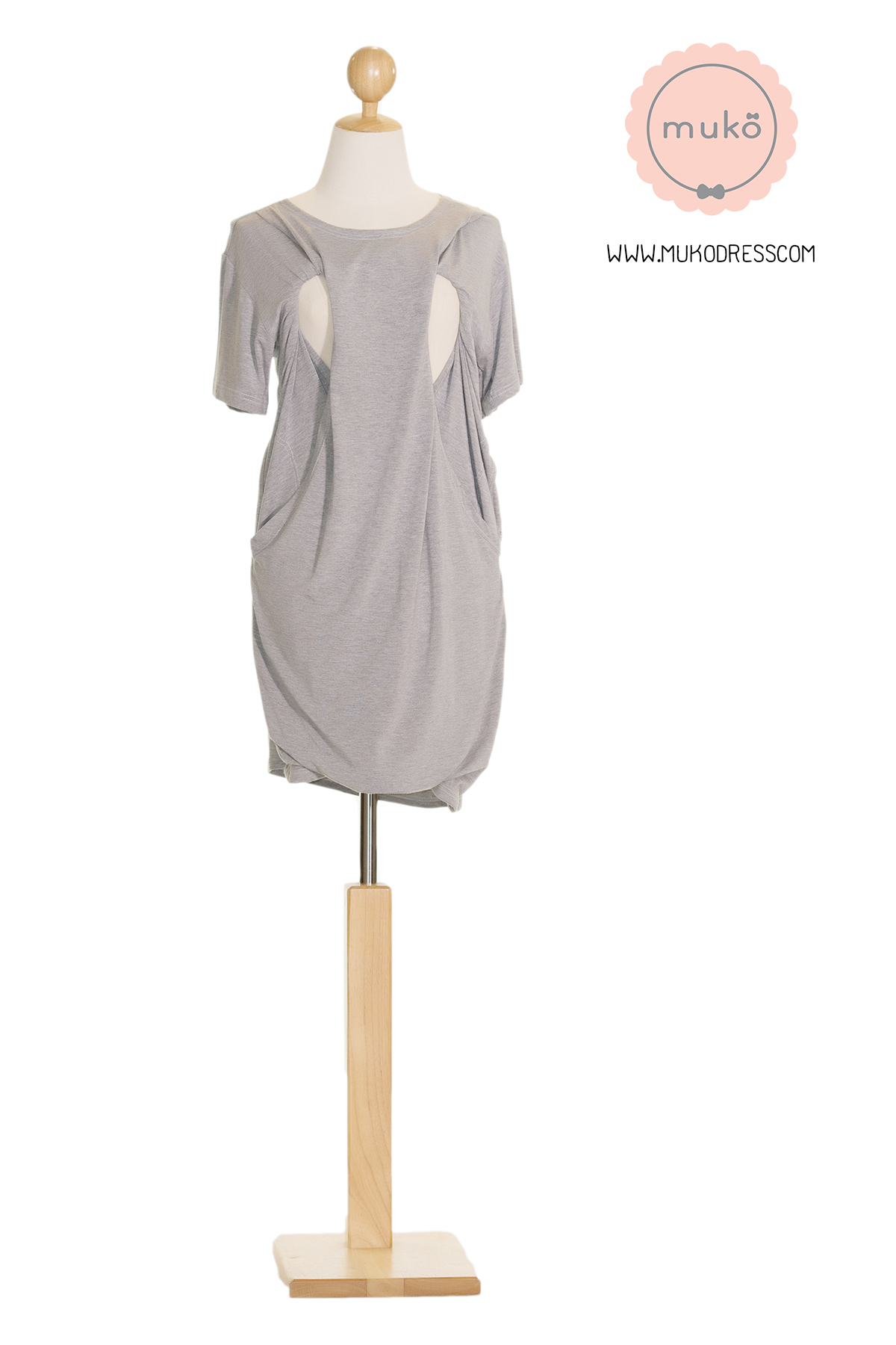 Muko Shilin เดรสให้นม คลุมท้อง DR12-002 สีเทาอ่อน