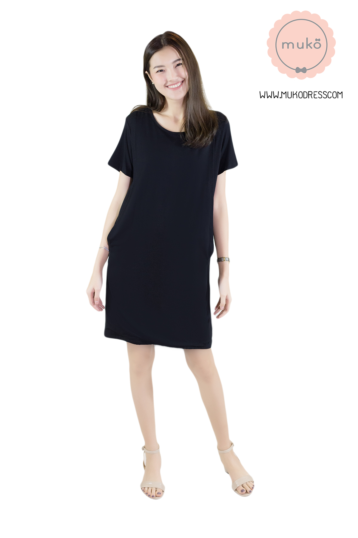 Muko Shilin  เดรสให้นม คลุมท้อง DR12-006 สีดำ