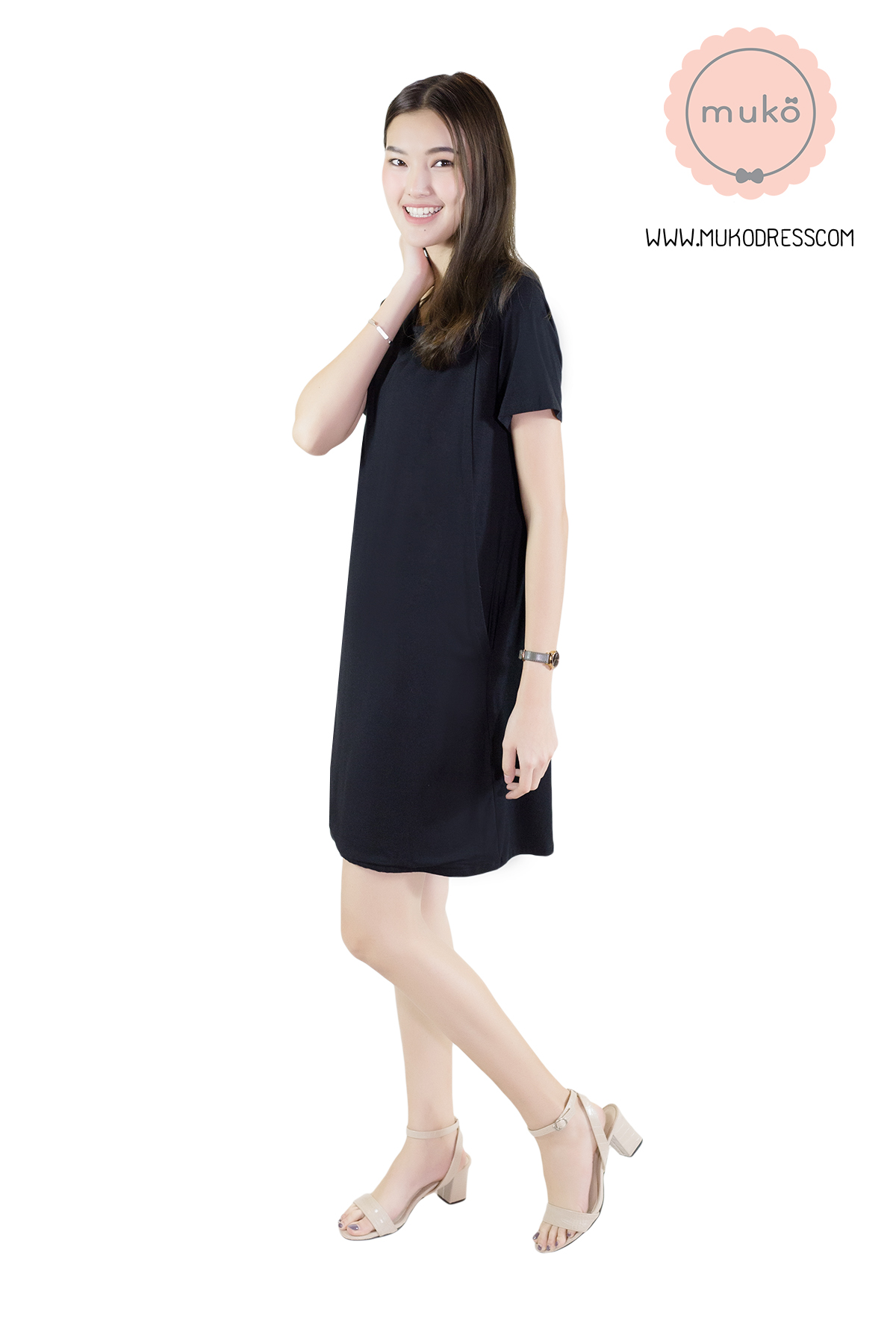 Muko Shilin  เดรสให้นม คลุมท้อง DR12-006 สีดำ