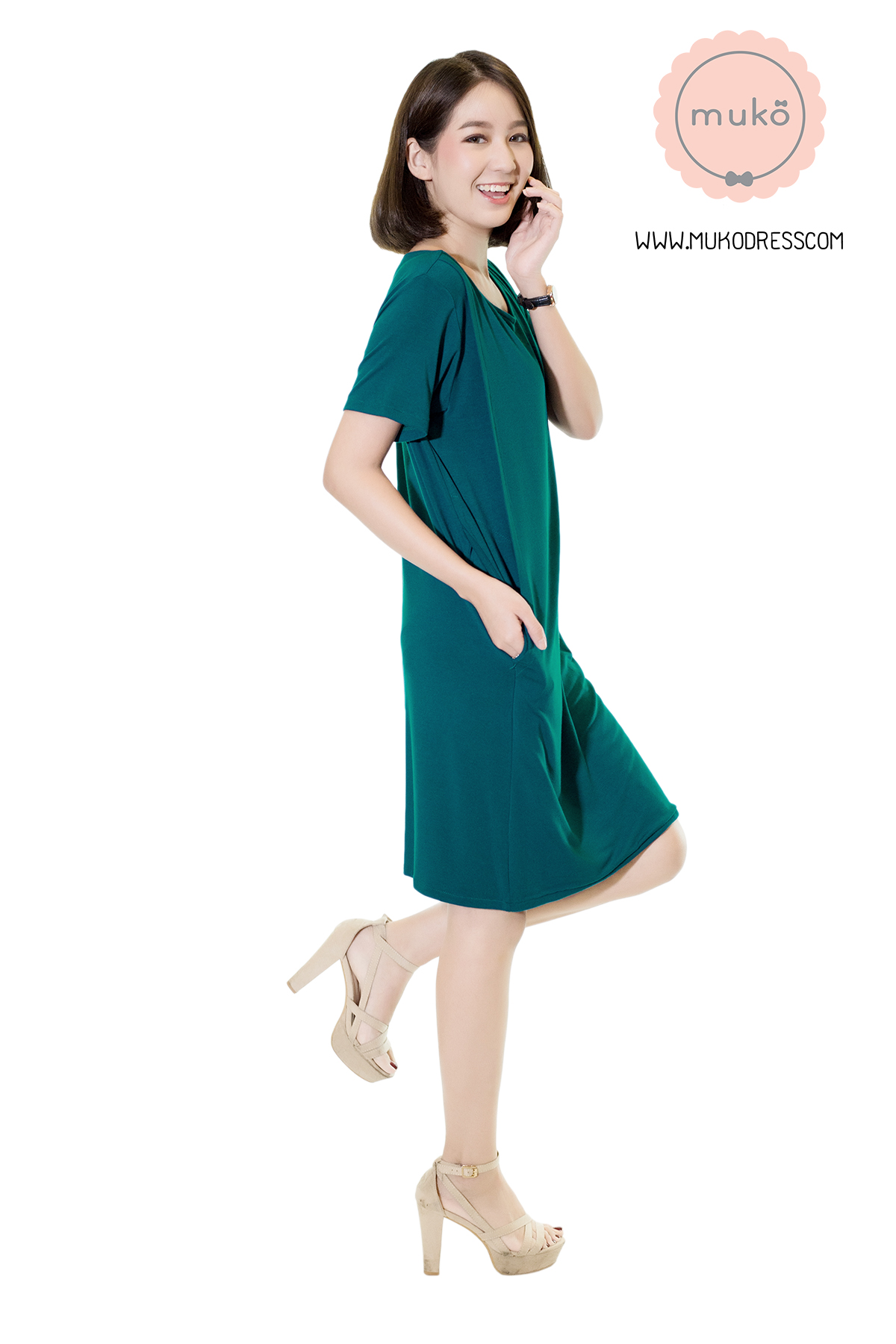 Muko Shilin เดรสให้นม คลุมท้อง DR12-007 สีฟ้าน้ำทะเล