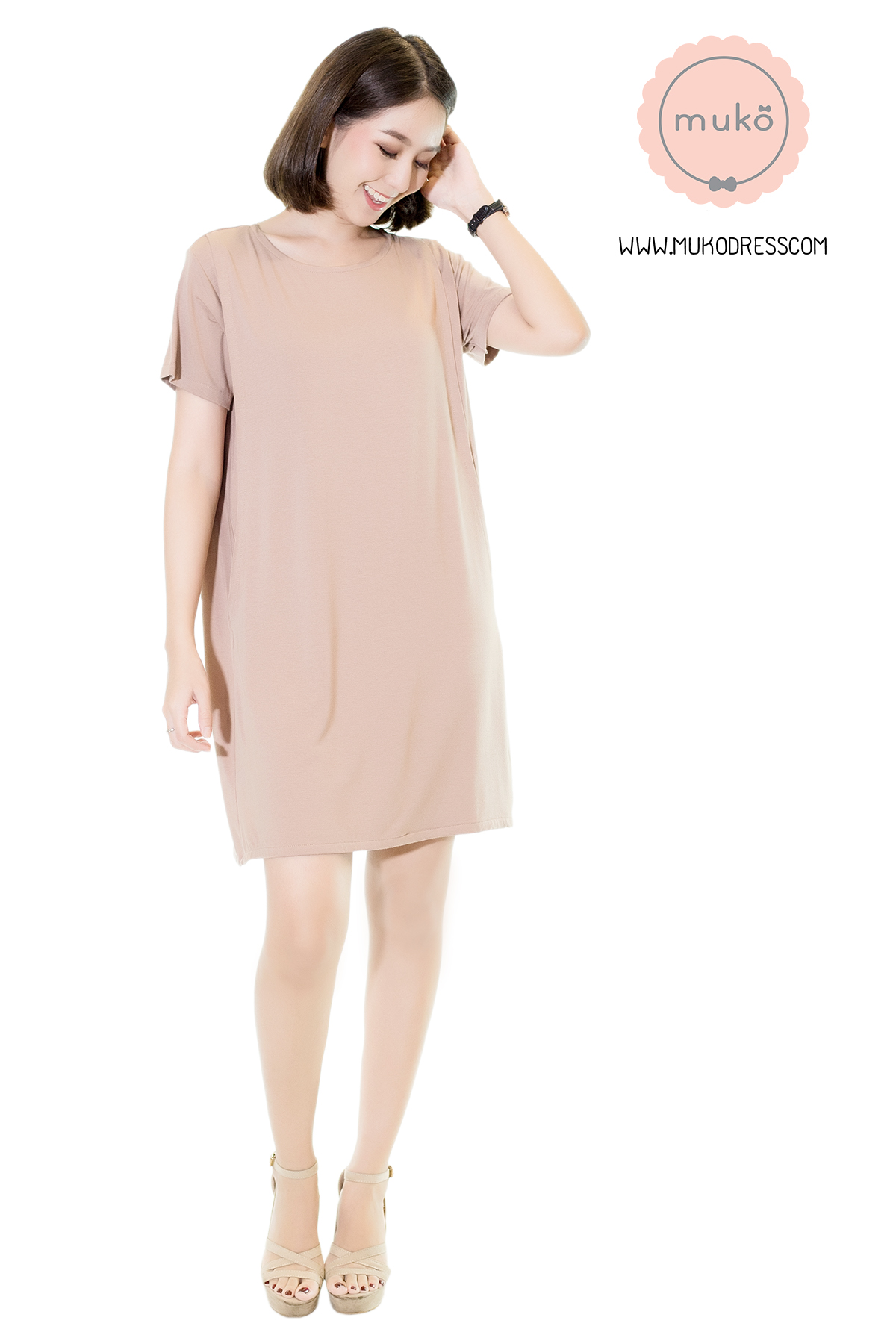 Muko Shilin เดรสให้นม คลุมท้อง DR12-008 สีลาเต้