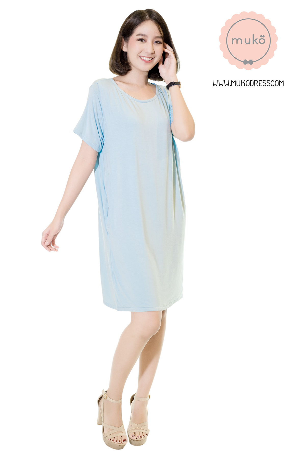 Muko Shilin เดรสให้นม คลุมท้อง DR12-009 สีฟ้านม Muko Shilin เดรสให้นม คลุมท้อง DR12-009 สีฟ้านม