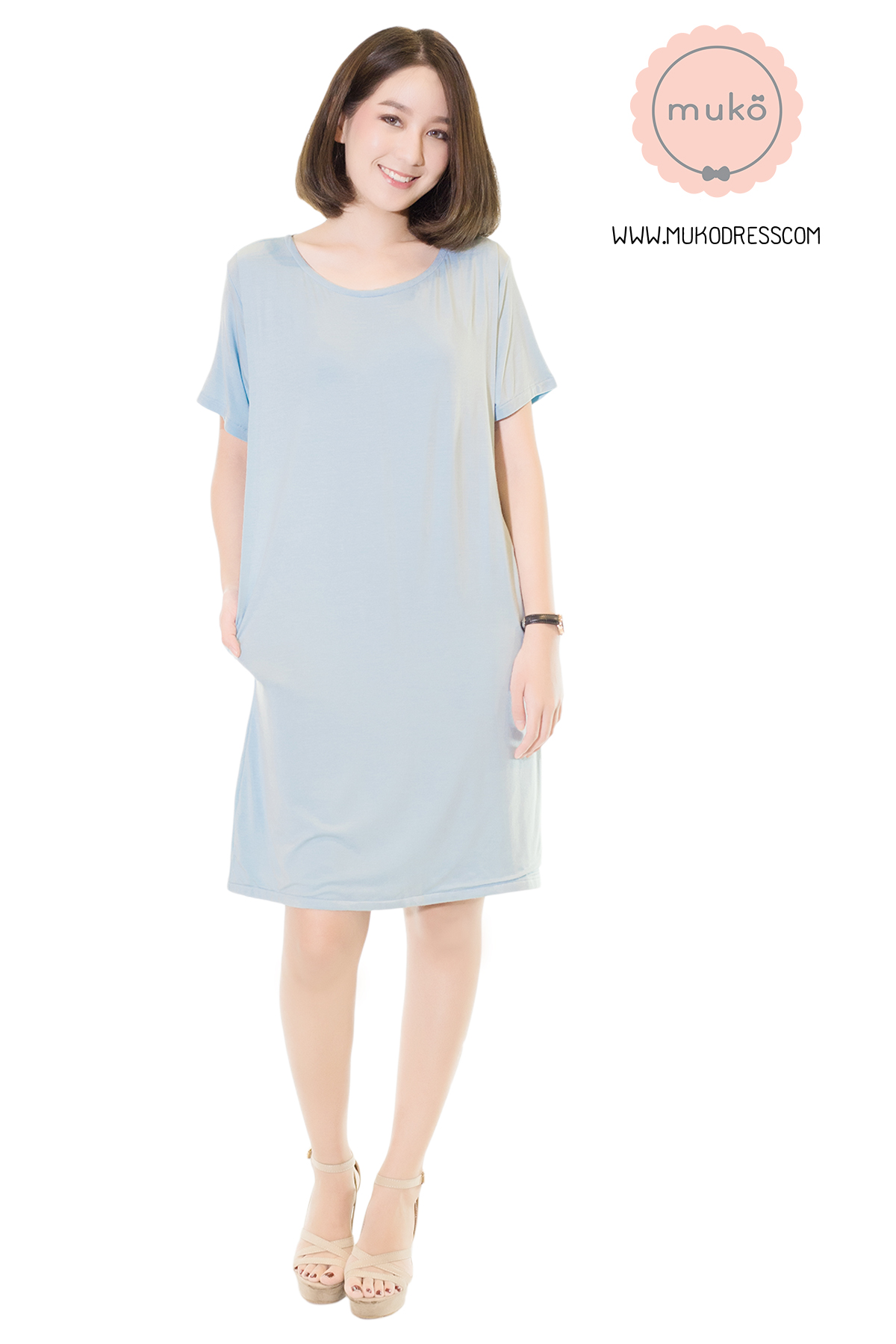 Muko Shilin เดรสให้นม คลุมท้อง DR12-009 สีฟ้านม Muko Shilin เดรสให้นม คลุมท้อง DR12-009 สีฟ้านม