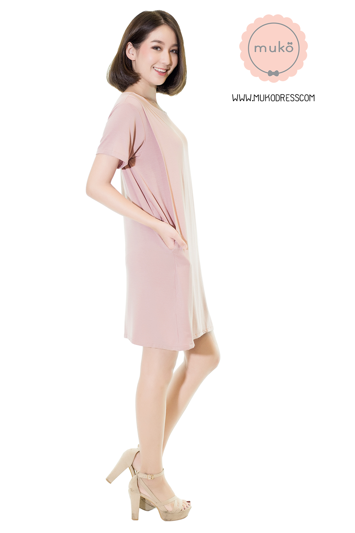 Muko Shilin เดรสให้นม คลุมท้อง DR12-010 สีนู๊ด