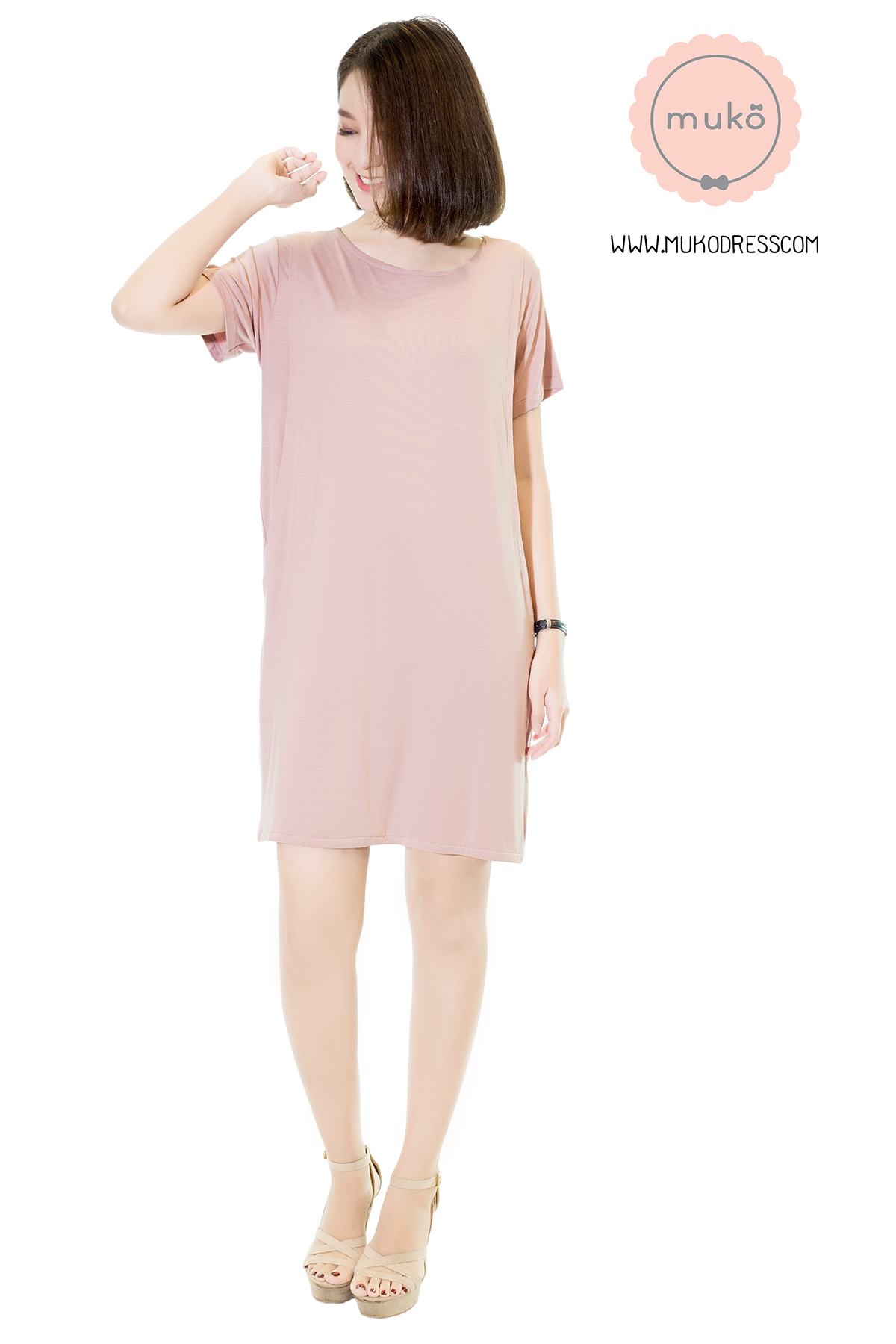 Muko Shilin เดรสให้นม คลุมท้อง DR12-010 สีนู๊ด