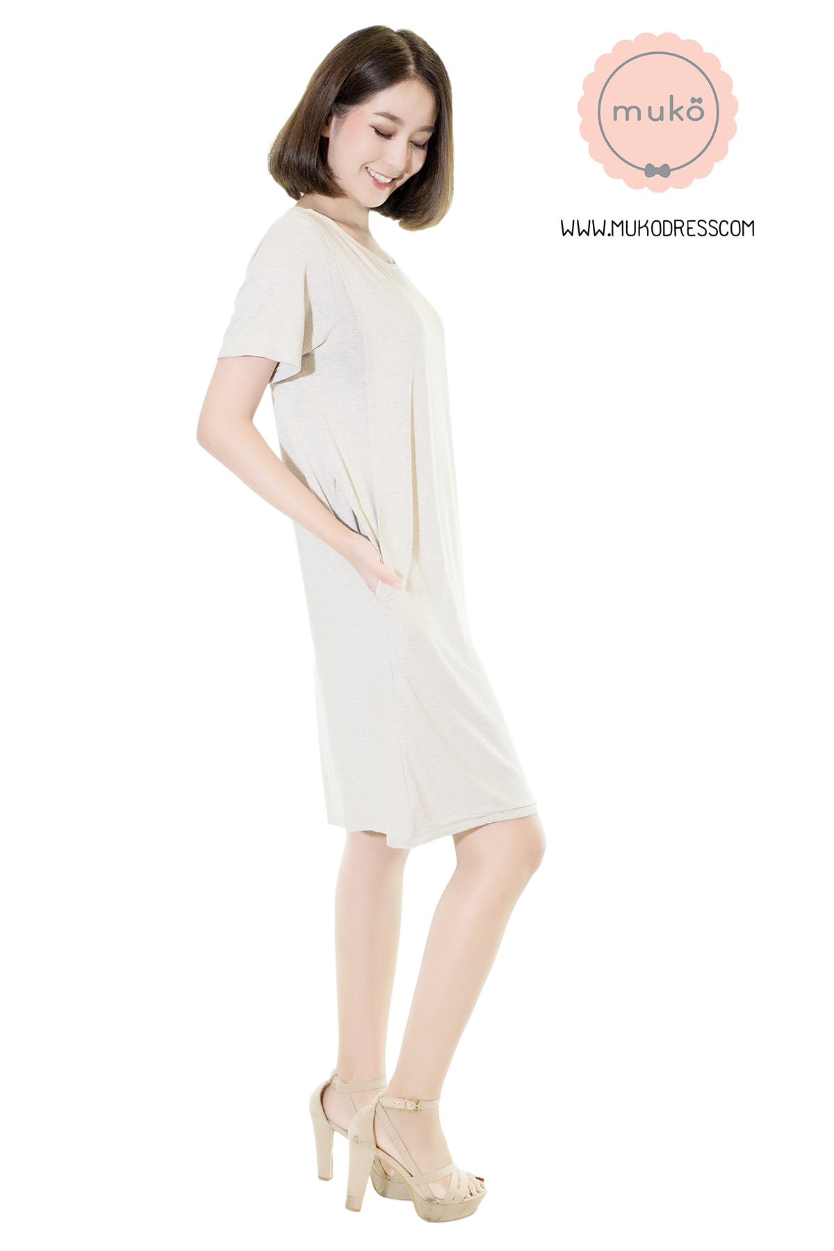 Muko Shilin เดรสให้นม คลุมท้อง DR12-011 สีเทาอ่อนมาก
