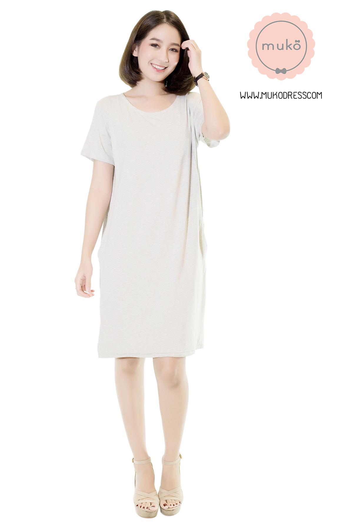Muko Shilin เดรสให้นม คลุมท้อง DR12-011 สีเทาอ่อนมาก