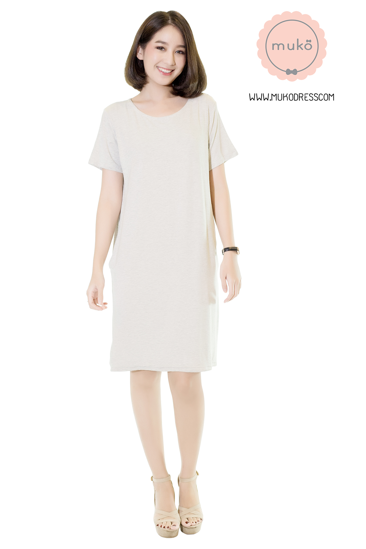 Muko Shilin เดรสให้นม คลุมท้อง DR12-011 สีเทาอ่อนมาก