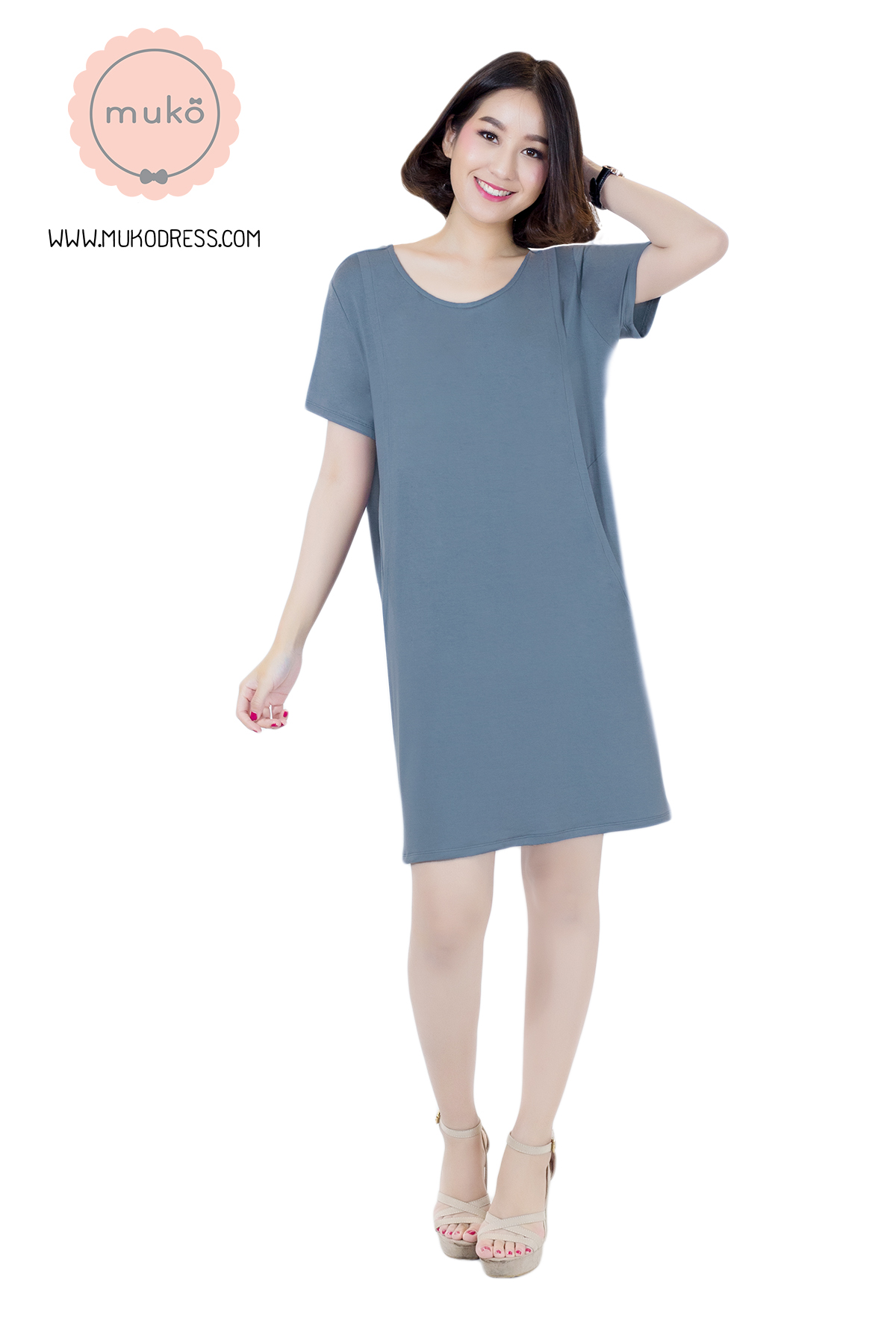 Muko Shilin เดรสให้นม คลุมท้อง  DR12-015 สีคราม