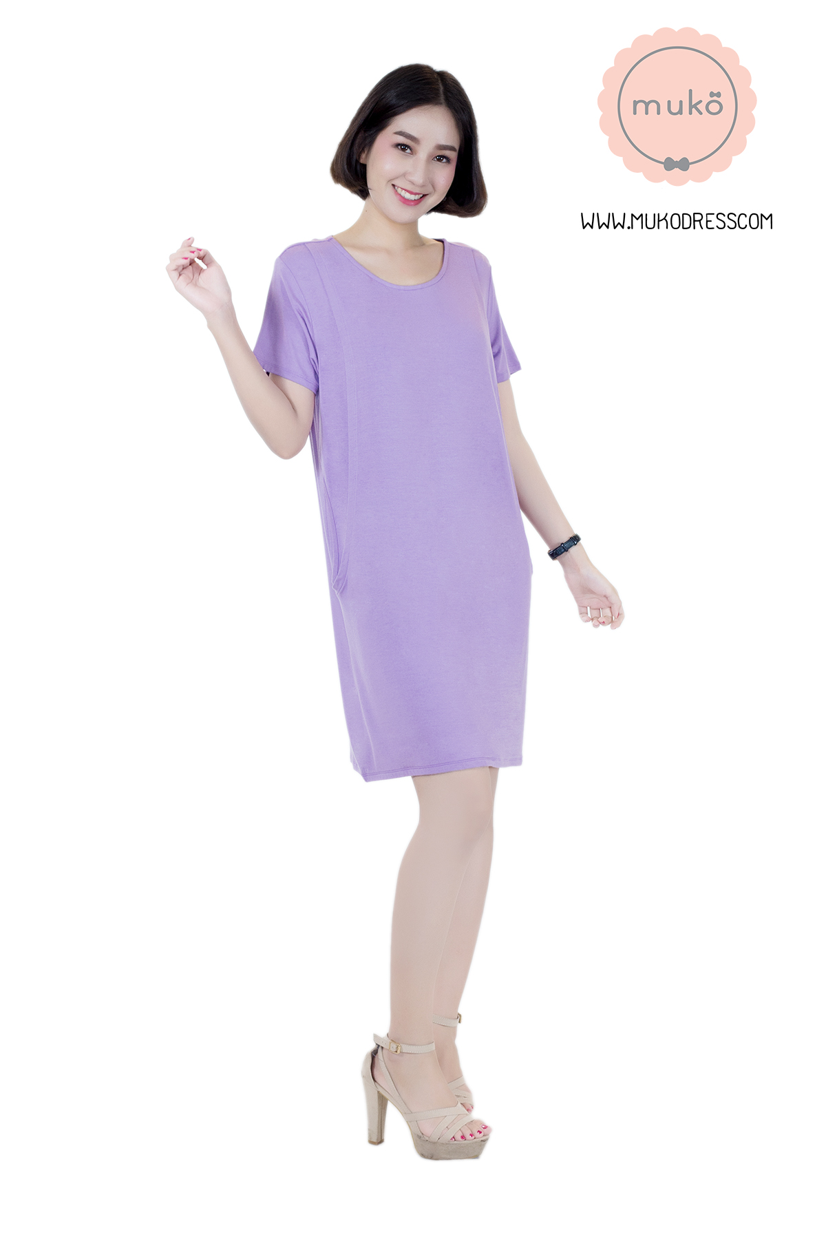 Muko Shilin เดรสให้นม คลุมท้อง DR12-017 สีม่วงนม