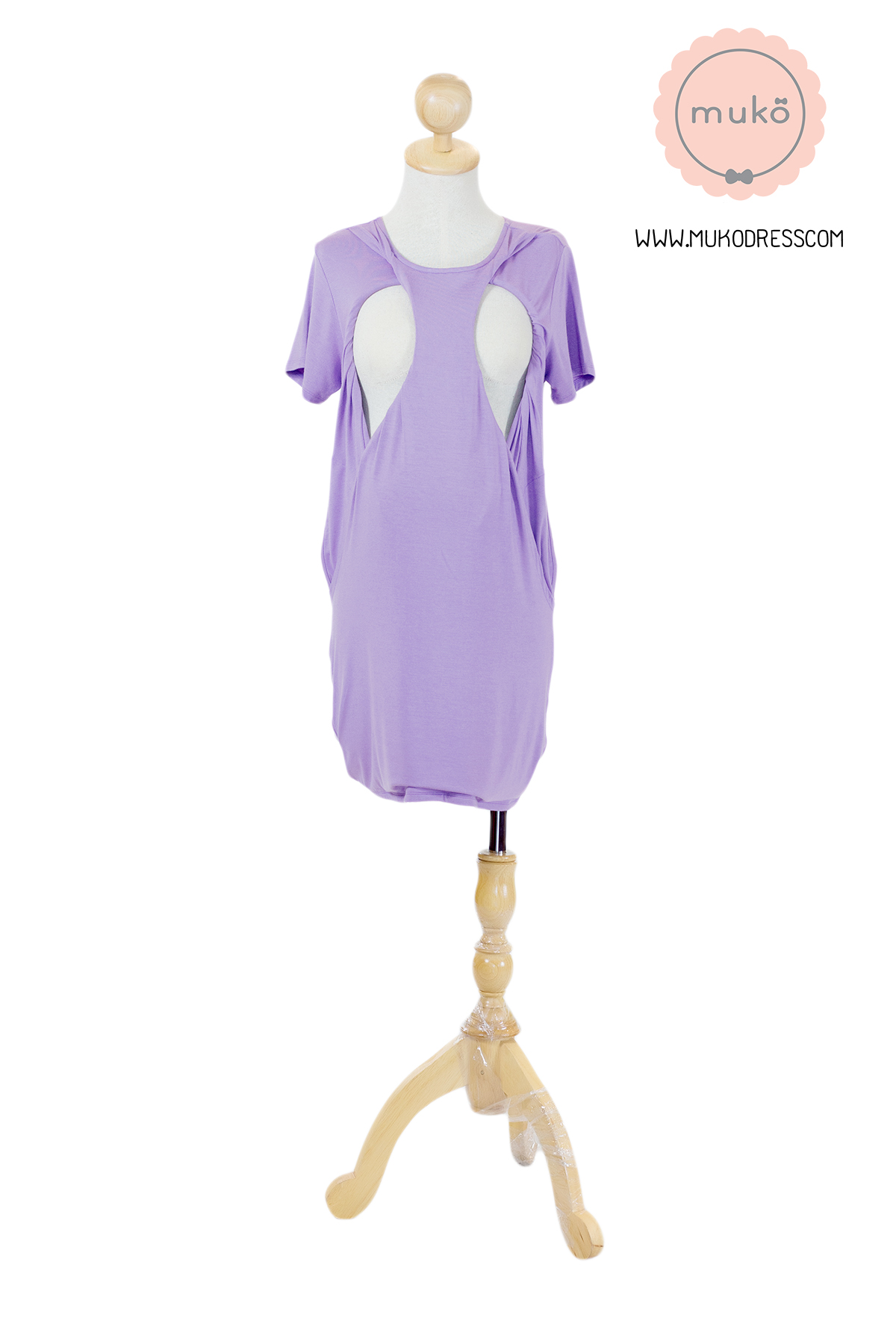 Muko Shilin เดรสให้นม คลุมท้อง DR12-017 สีม่วงนม