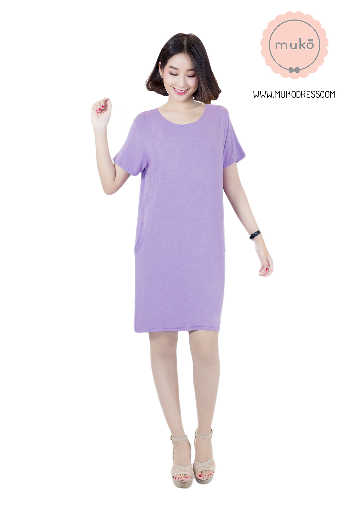 Muko Shilin เดรสให้นม คลุมท้อง DR12-017 สีม่วงนม