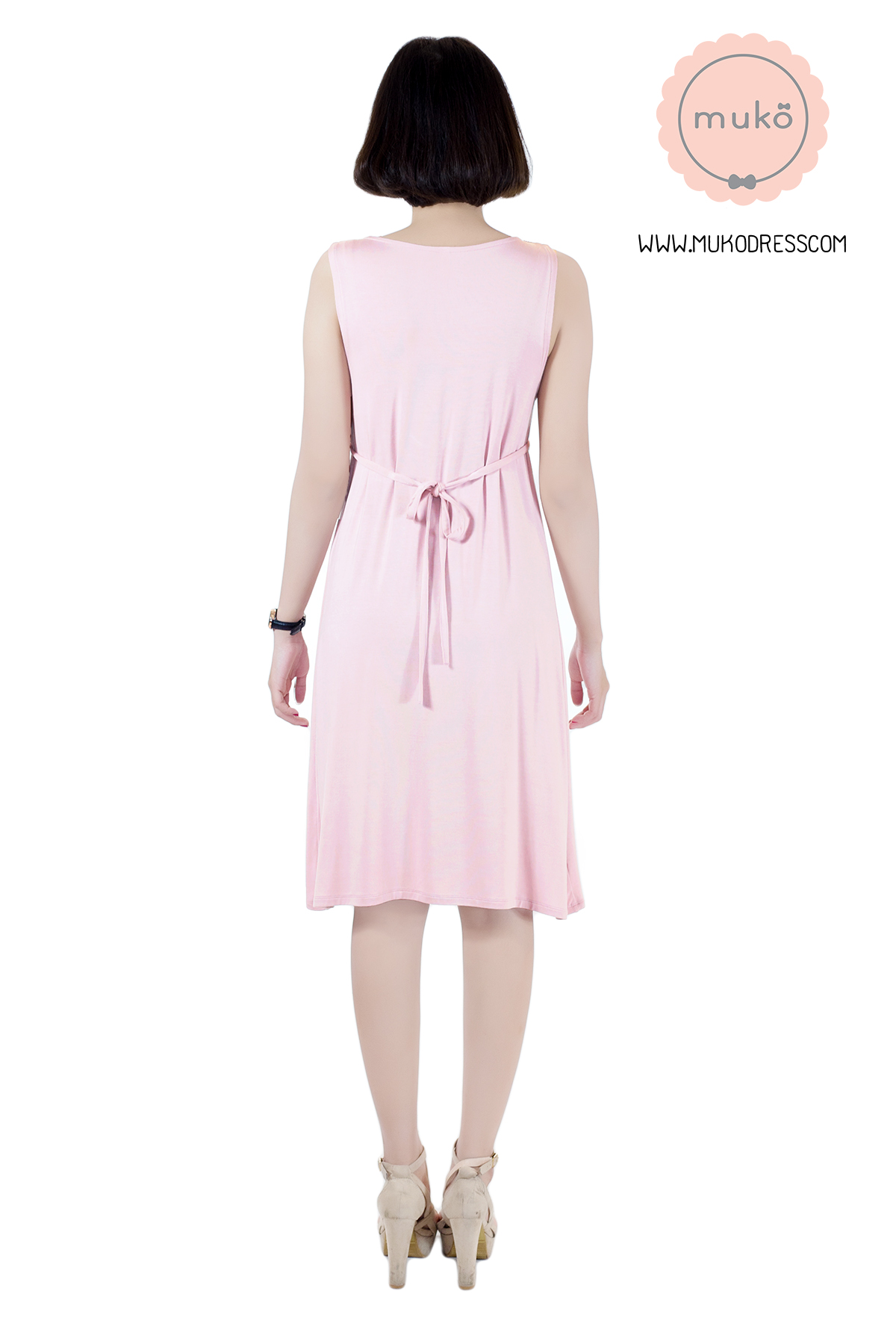 Muko Little Brownie (ชุดยาว 36”) เดรสให้นม คลุมท้อง DR07-007 สีนู๊ด