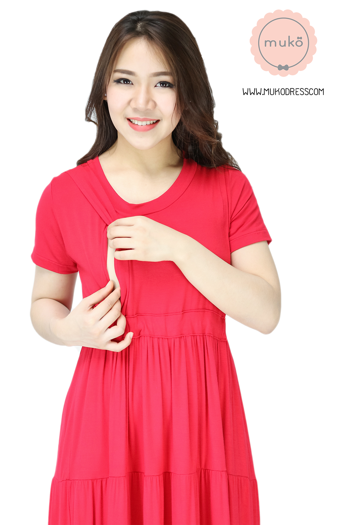 Muko Betty ชุดให้นม ชุดคลุมท้อง DR06-001 สีแดง Muko Betty ชุดให้นม ชุดคลุมท้อง DR06-001 สีแดง