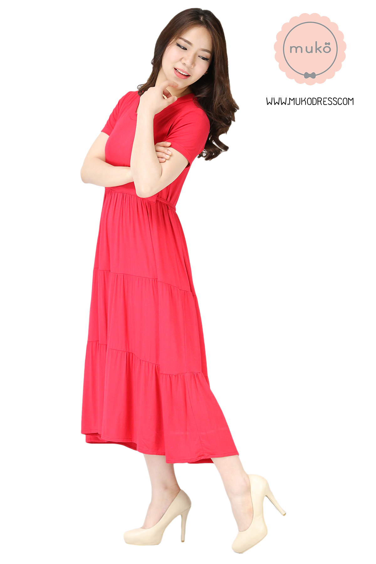 Muko Betty ชุดให้นม ชุดคลุมท้อง DR06-001 สีแดง Muko Betty ชุดให้นม ชุดคลุมท้อง DR06-001 สีแดง