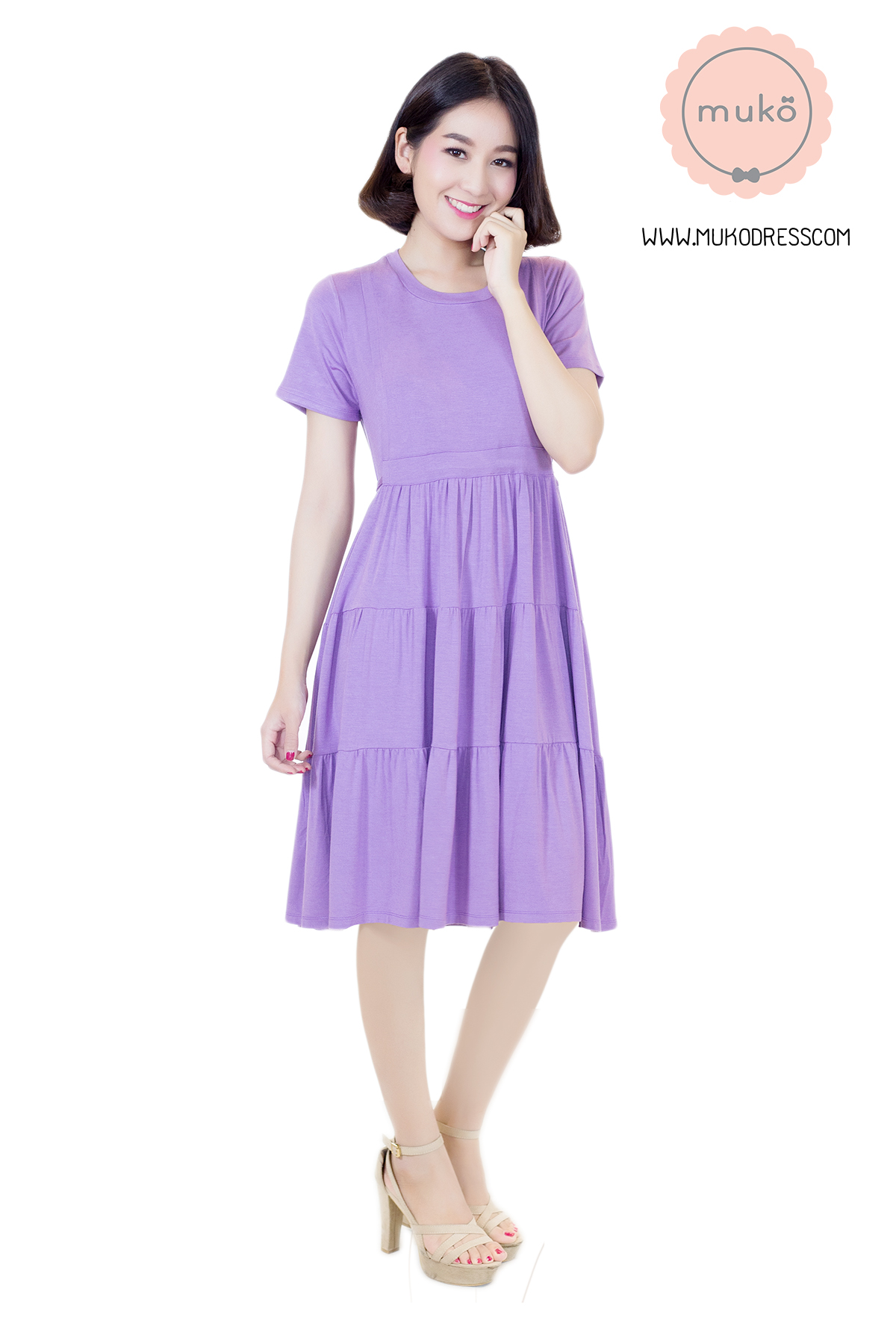 Muko Bello Betty เดรสให้นม คลุมท้อง DR02-004 สีม่วงนม Muko Bello Betty เดรสให้นม คลุมท้อง DR02-004 สีม่วงนม