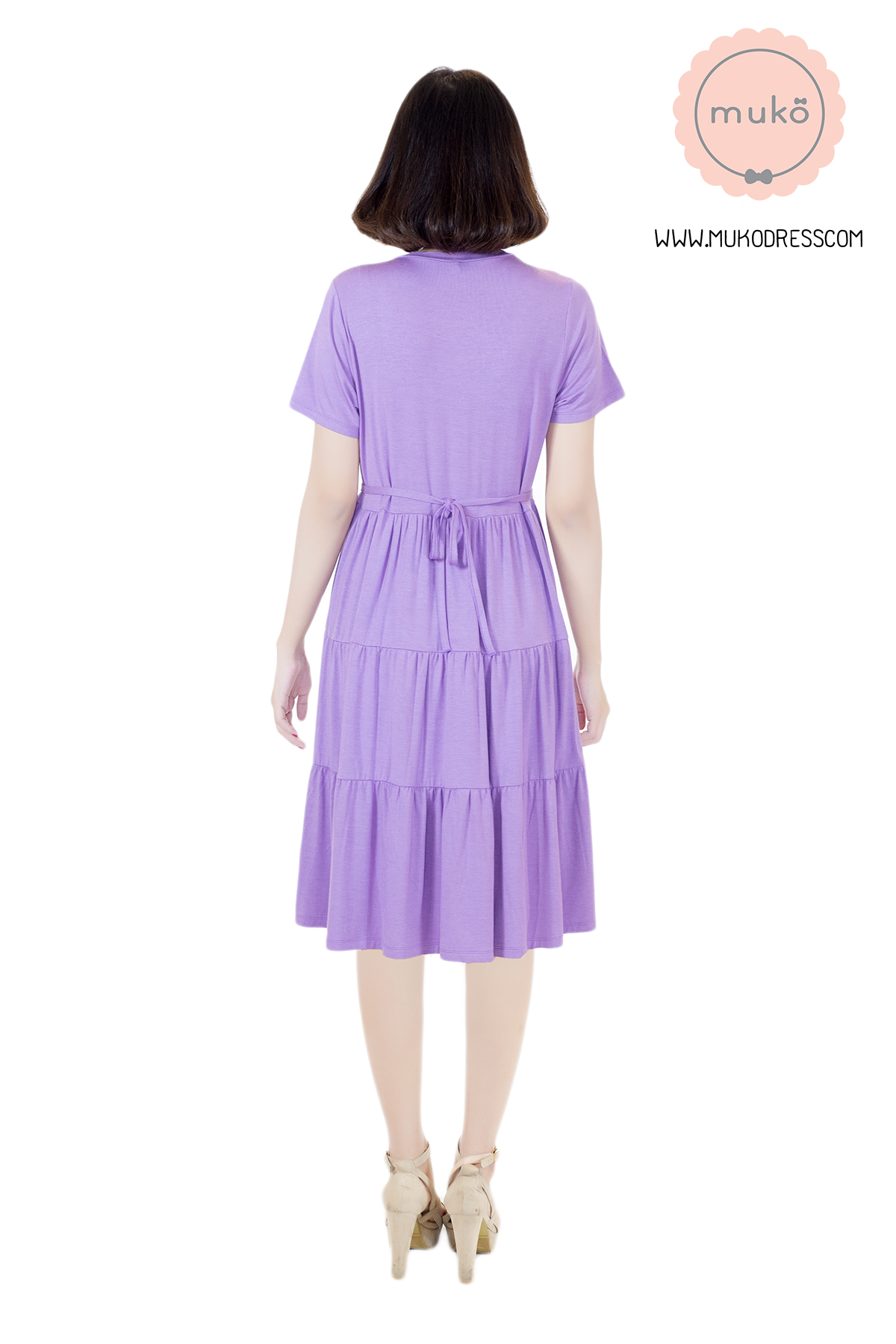 Muko Bello Betty เดรสให้นม คลุมท้อง DR02-004 สีม่วงนม Muko Bello Betty เดรสให้นม คลุมท้อง DR02-004 สีม่วงนม