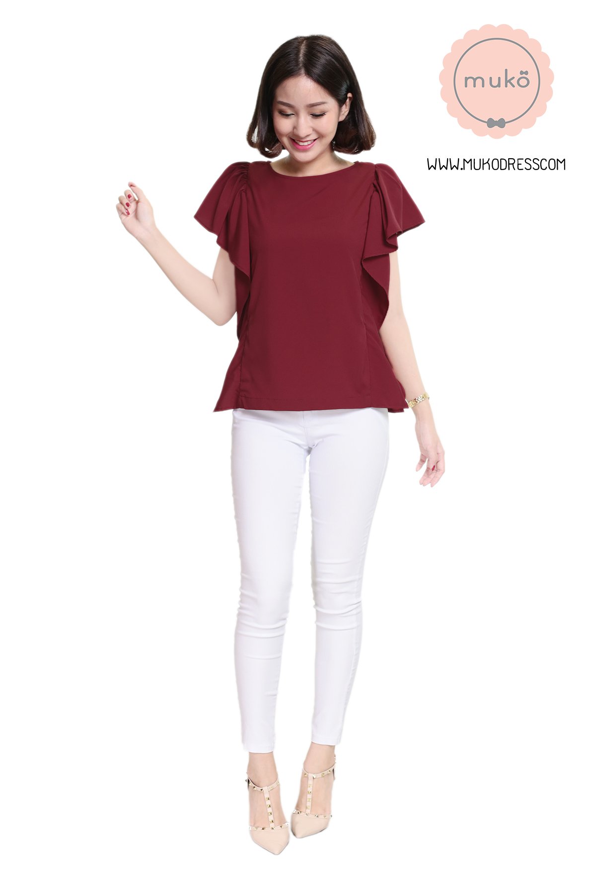 Muko Hill Top เสื้อให้นม คลุมท้อง BSL07-002 แดงเลือดหมู