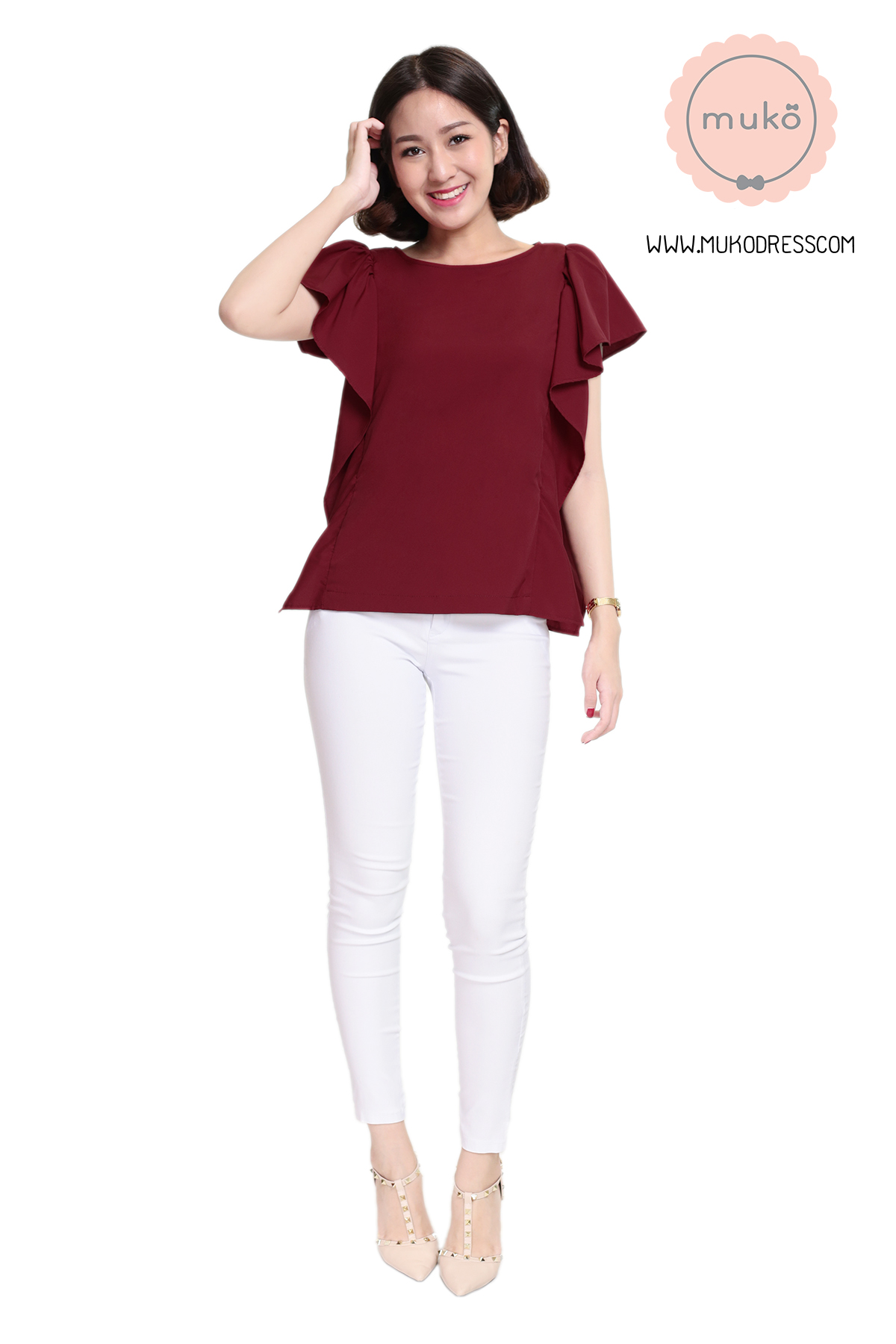 Muko Hill Top เสื้อให้นม คลุมท้อง BSL07-002 แดงเลือดหมู
