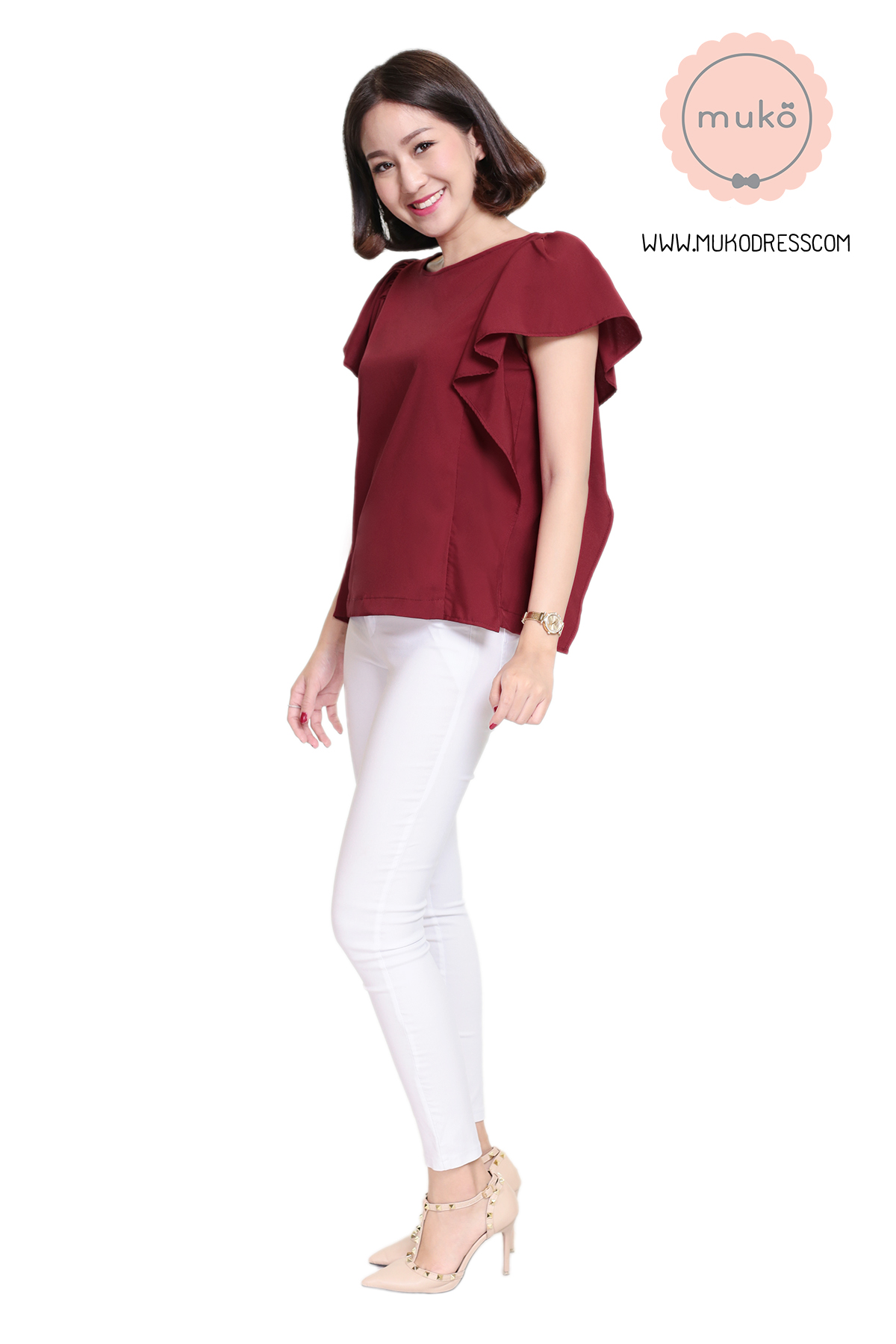 Muko Hill Top เสื้อให้นม คลุมท้อง BSL07-002 แดงเลือดหมู
