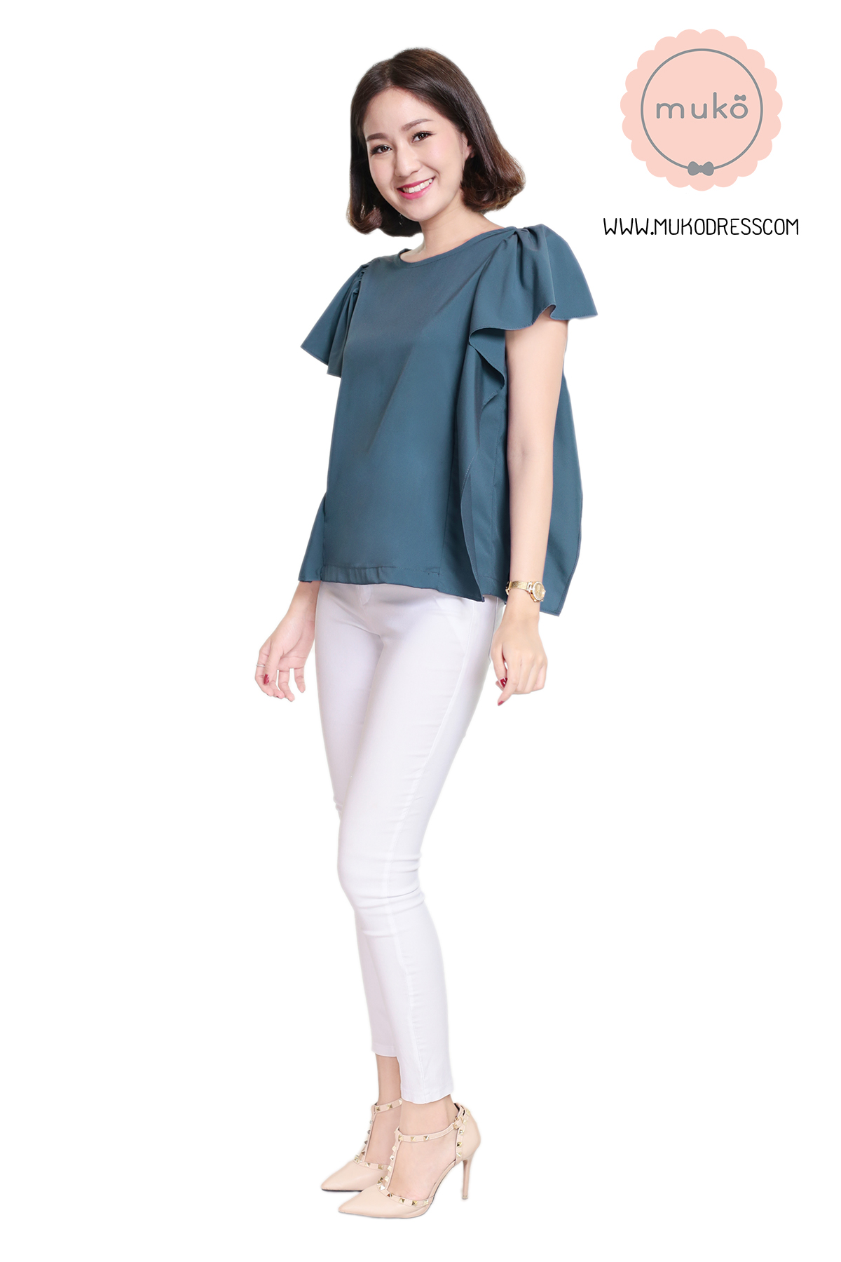 Muko Hill Top เสื้อให้นม คลุมท้อง BSL07-008 คราม Muko Hill Top เสื้อให้นม คลุมท้อง BSL07-008 คราม