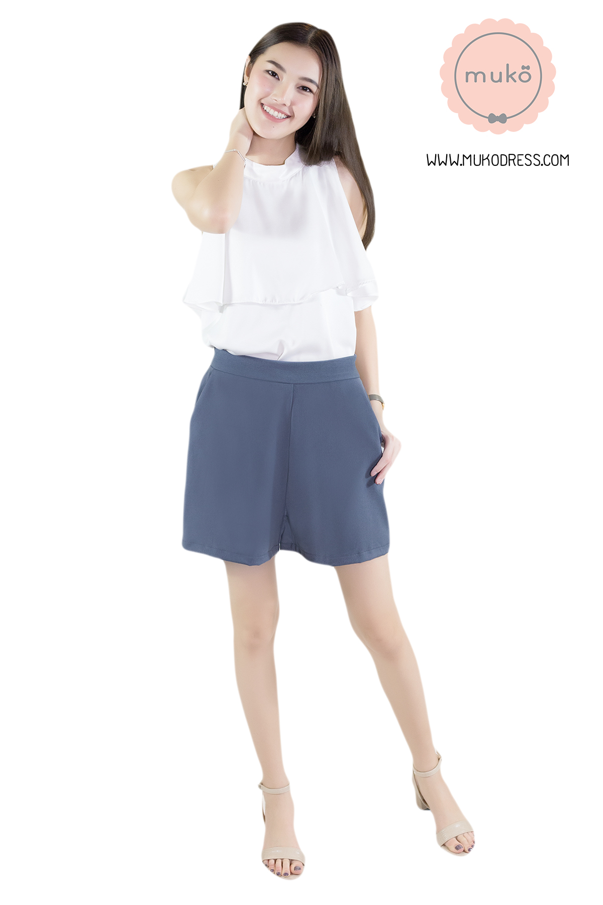 กางเกงขาสั้น ( หลังคลอด ) Muko Elle BS01-008M สีเทาอมฟ้า