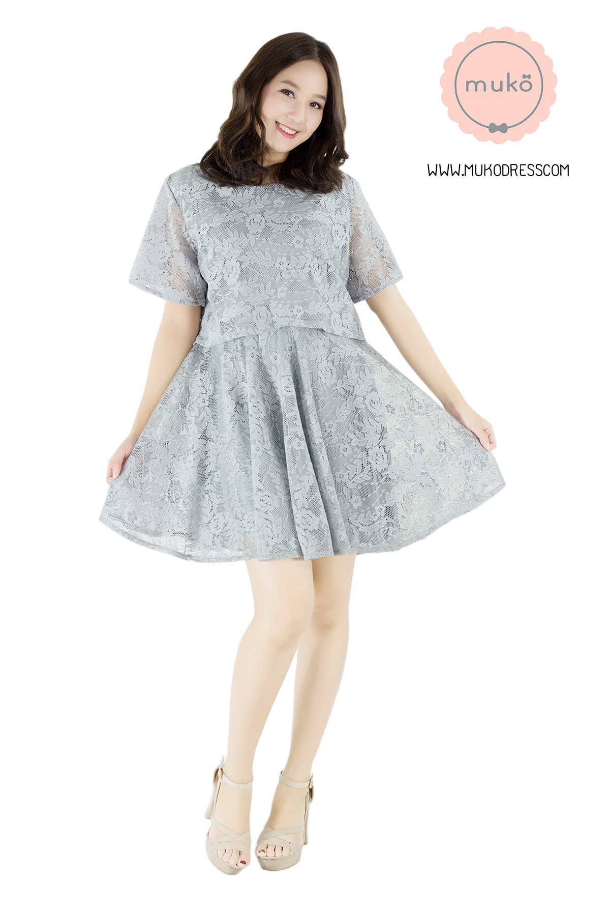 Muko Nico Lace Dress เดรสคลุมท้อง เปิดให้นม DZ22-001 เทาอ่อน Muko Nico Lace Dress เดรสคลุมท้อง เปิดให้นม DZ22-001 เทาอ่อน