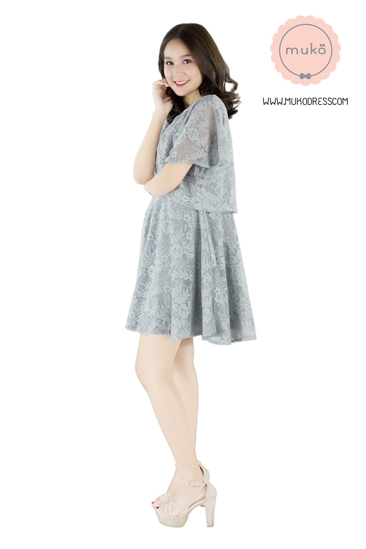 Muko Nico Lace Dress เดรสคลุมท้อง เปิดให้นม DZ22-001 เทาอ่อน Muko Nico Lace Dress เดรสคลุมท้อง เปิดให้นม DZ22-001 เทาอ่อน