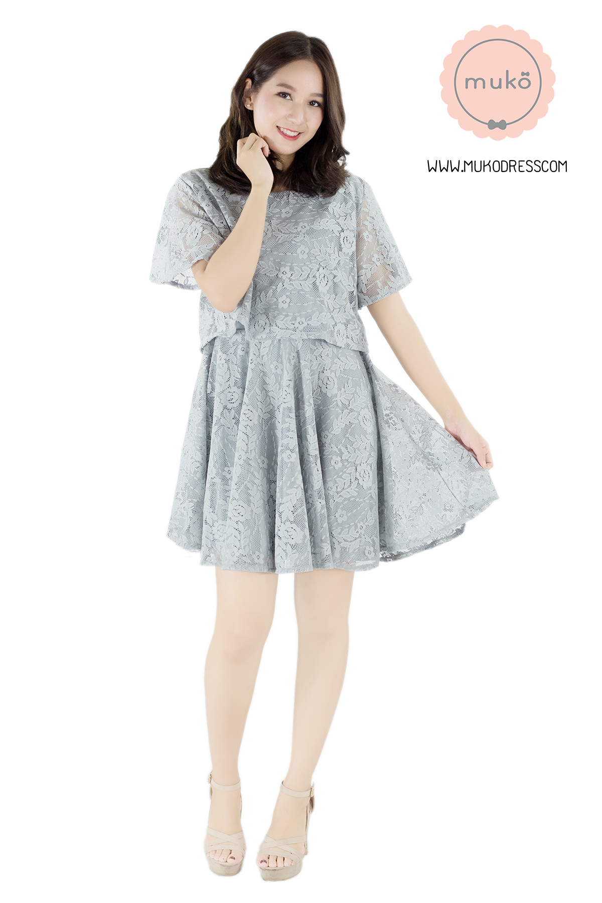 Muko Nico Lace Dress เดรสคลุมท้อง เปิดให้นม DZ22-001 เทาอ่อน Muko Nico Lace Dress เดรสคลุมท้อง เปิดให้นม DZ22-001 เทาอ่อน