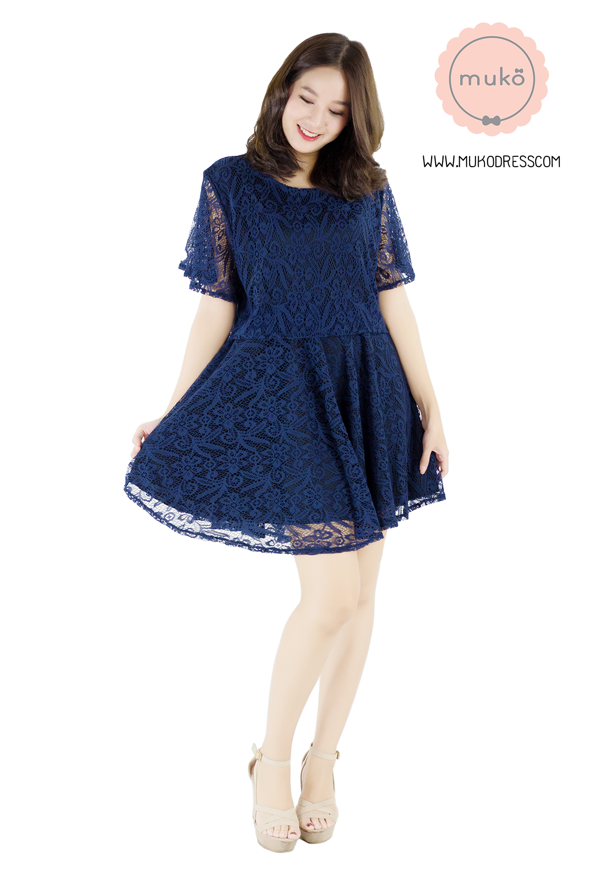 Muko Nico Lace Dress เดรสคลุมท้อง เปิดให้นม DZ22-002 กรม Muko Nico Lace Dress เดรสคลุมท้อง เปิดให้นม DZ22-002 กรม
