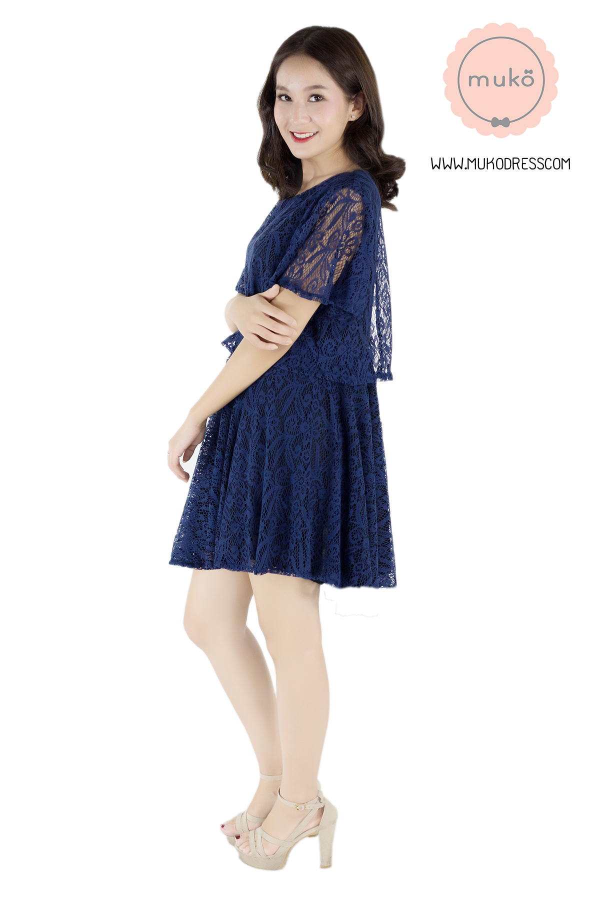 Muko Nico Lace Dress เดรสคลุมท้อง เปิดให้นม DZ22-002 กรม Muko Nico Lace Dress เดรสคลุมท้อง เปิดให้นม DZ22-002 กรม