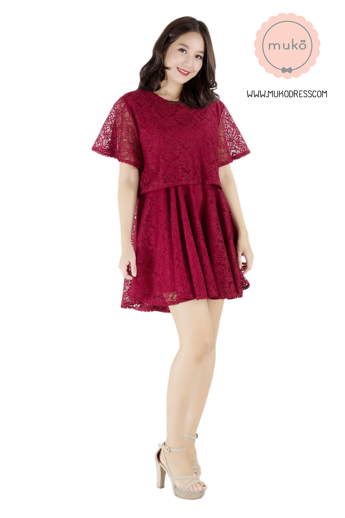 Muko Nico Lace Dress เดรสคลุมท้อง เปิดให้นม DZ22-003 แดง Muko Nico Lace Dress เดรสคลุมท้อง เปิดให้นม DZ22-003 แดง