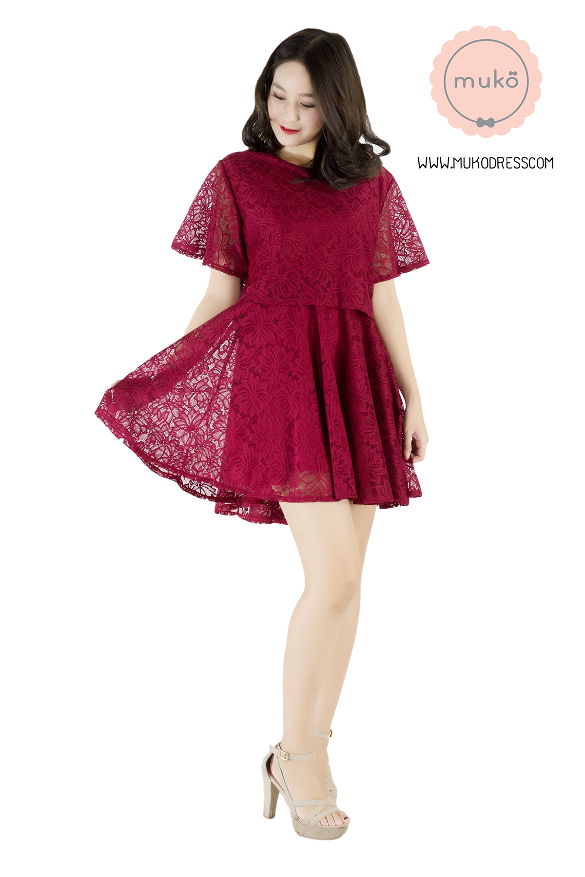 Muko Nico Lace Dress เดรสคลุมท้อง เปิดให้นม DZ22-003 แดง Muko Nico Lace Dress เดรสคลุมท้อง เปิดให้นม DZ22-003 แดง