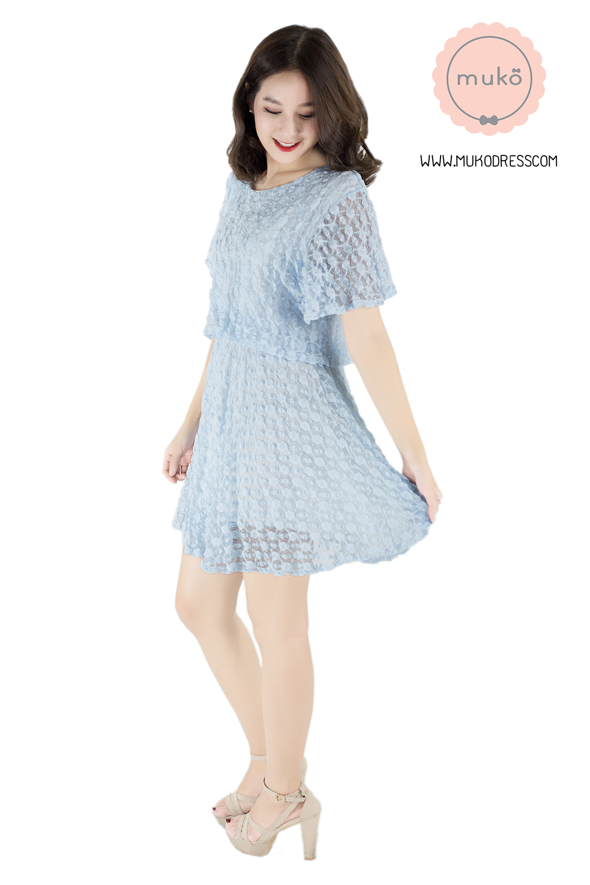 Muko Nico Lace Dress เดรสคลุมท้อง เปิดให้นม DZ22-004 ฟ้า Muko Nico Lace Dress เดรสคลุมท้อง เปิดให้นม DZ22-004 ฟ้า