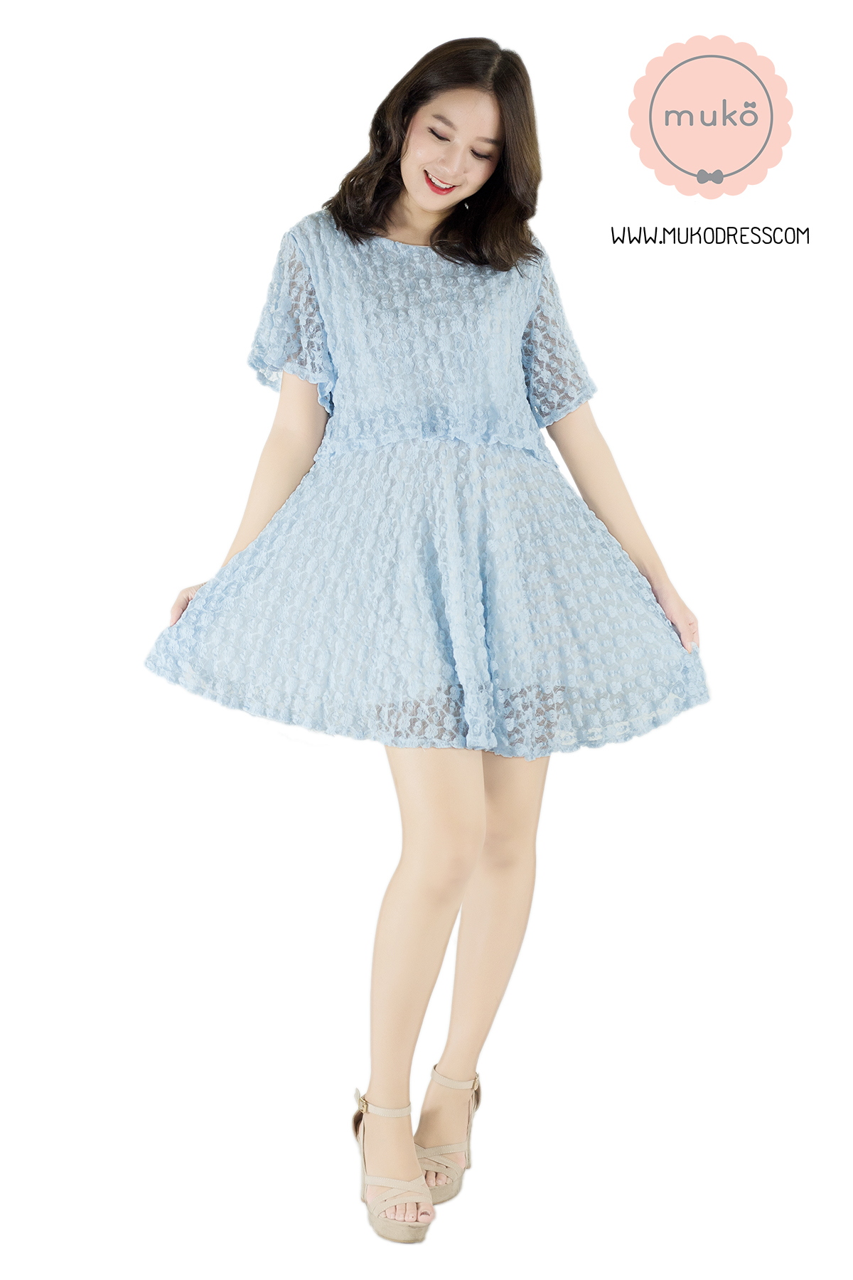 Muko Nico Lace Dress เดรสคลุมท้อง เปิดให้นม DZ22-004 ฟ้า Muko Nico Lace Dress เดรสคลุมท้อง เปิดให้นม DZ22-004 ฟ้า