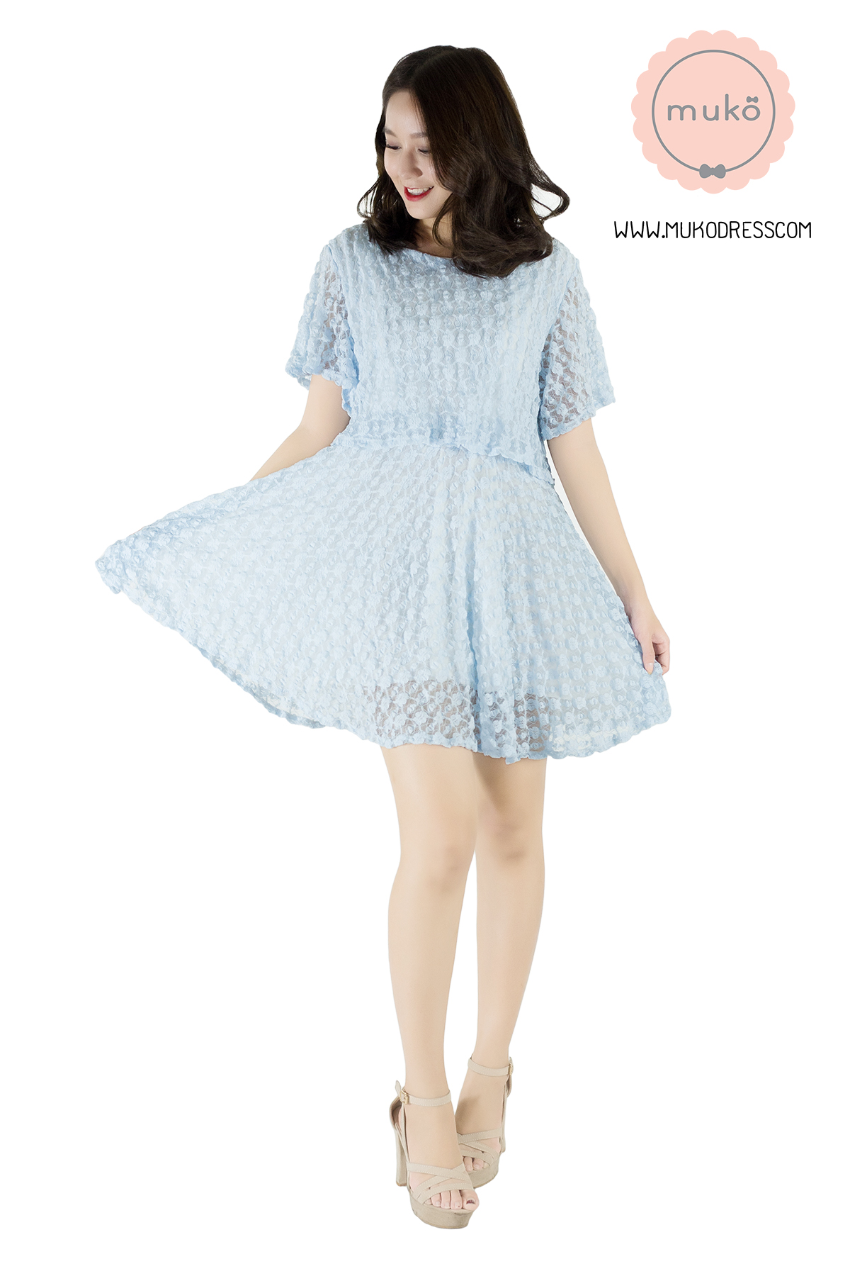 Muko Nico Lace Dress เดรสคลุมท้อง เปิดให้นม DZ22-004 ฟ้า Muko Nico Lace Dress เดรสคลุมท้อง เปิดให้นม DZ22-004 ฟ้า