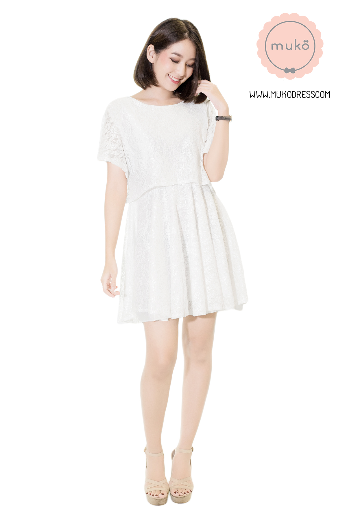 Muko Nico Lace Dress เดรสคลุมท้อง เปิดให้นม DZ22-007 ขาว Muko Nico Lace Dress เดรสคลุมท้อง เปิดให้นม DZ22-007 ขาว