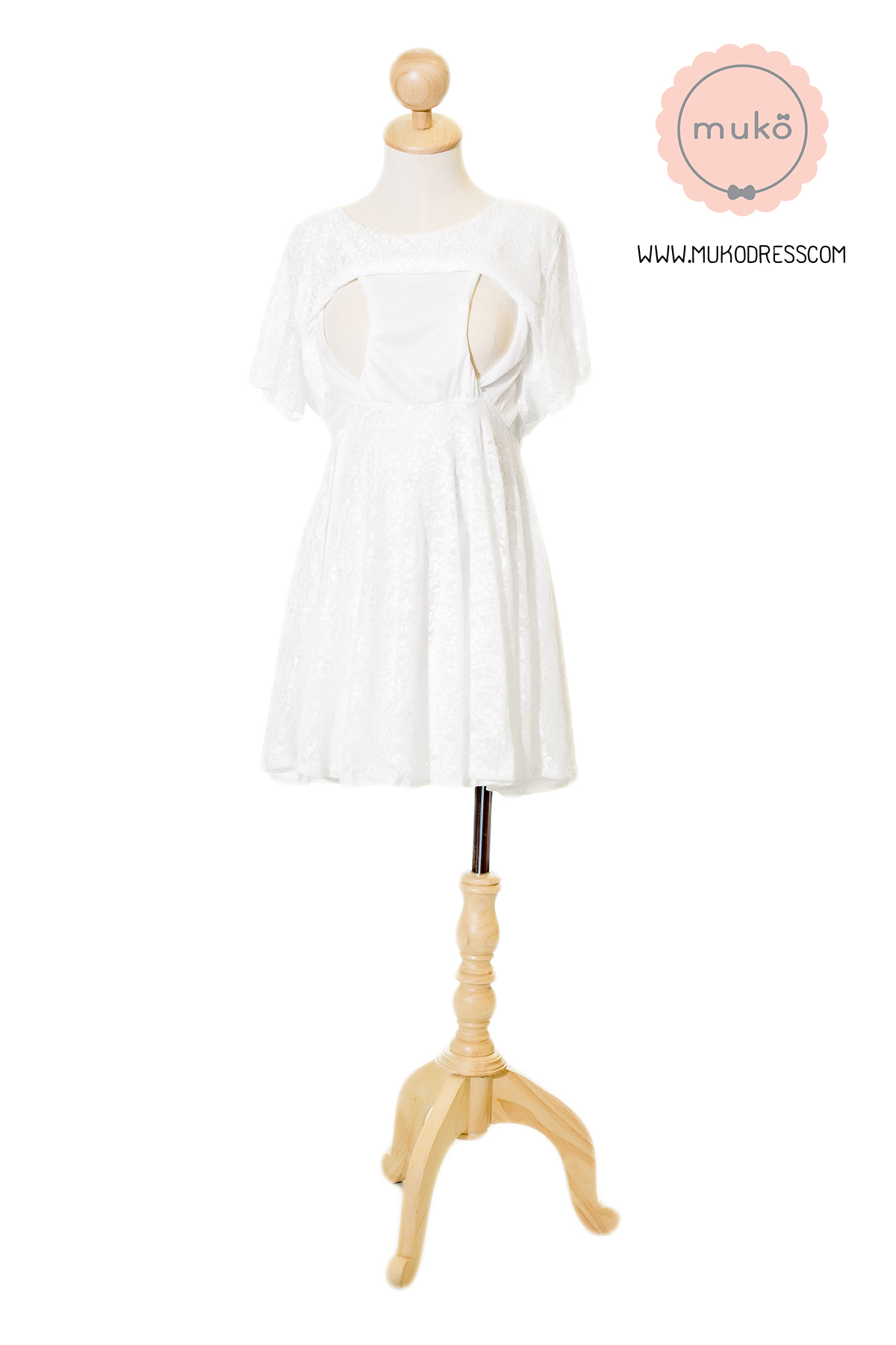 Muko Nico Lace Dress เดรสคลุมท้อง เปิดให้นม DZ22-007 ขาว Muko Nico Lace Dress เดรสคลุมท้อง เปิดให้นม DZ22-007 ขาว