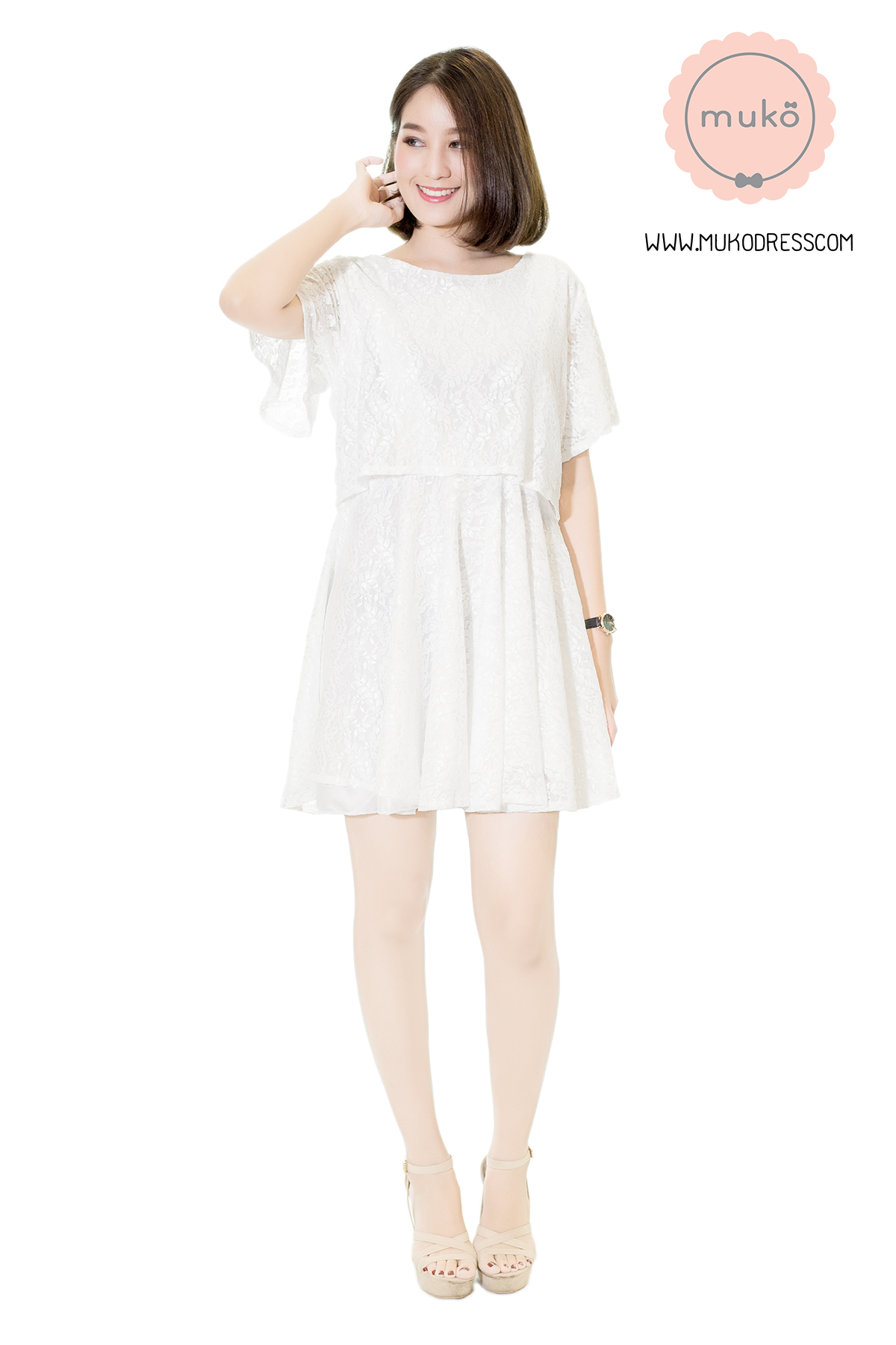 Muko Nico Lace Dress เดรสคลุมท้อง เปิดให้นม DZ22-007 ขาว Muko Nico Lace Dress เดรสคลุมท้อง เปิดให้นม DZ22-007 ขาว
