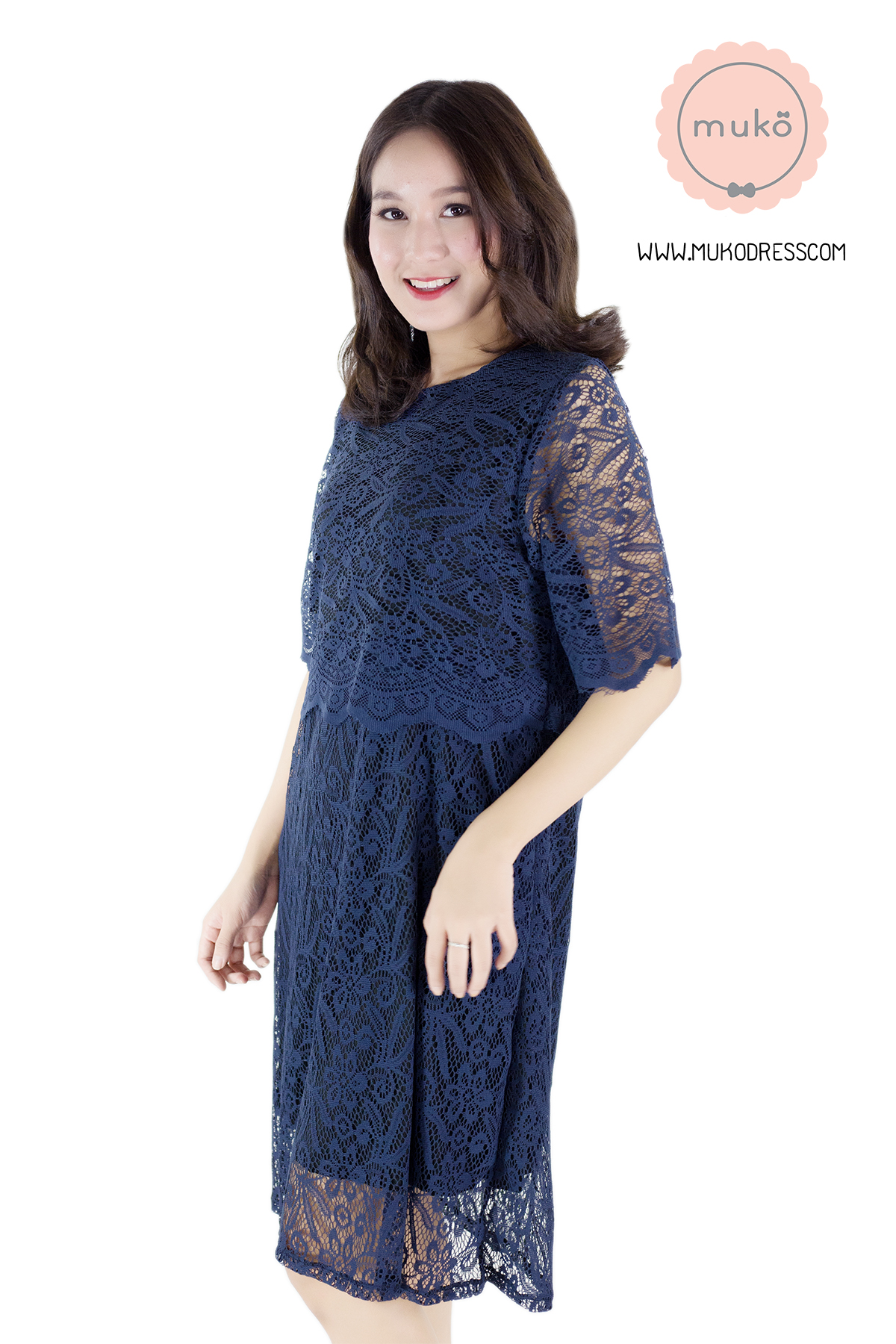 Muko Rosie Lace Dress เดรสเปิดให้นม คลุมท้อง DZ23-001 สีกรม Muko Rosie Lace Dress เดรสเปิดให้นม คลุมท้อง DZ23-001 สีกรม